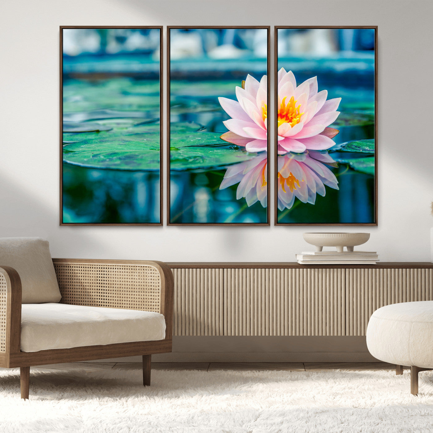 MGV-FC-48X32-3P - Lotus Flower Wall Art Canvas Print, Water Lily Large Wall Art Canvas Print for Yoga Room Decor,