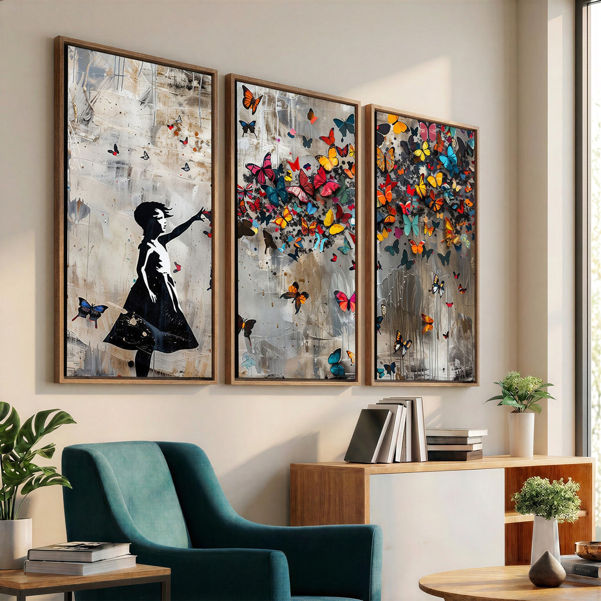 51446D-MGV-CV-24X16 - Banksy Butterfly Girl Wall Art | Modern Graffiti Canvas Print, Street Art Decor