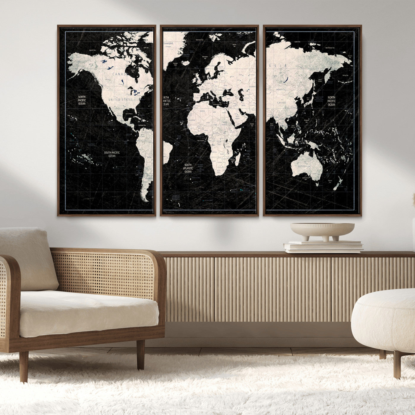 MGV-FC-48X32-3P - Push Pin World Map Canvas Print – Framed Wall Art for Couples to Track Their Travels – Anniversary
