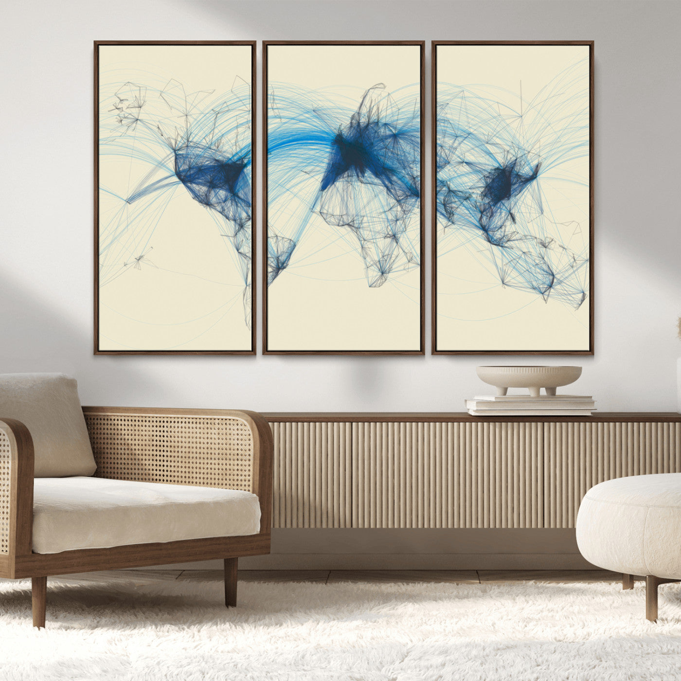 MGV-FC-48X32-3P - Flight Routes Map art Air Traffic Avi World Map with Blue Connections Canvas Wall Art – Modern