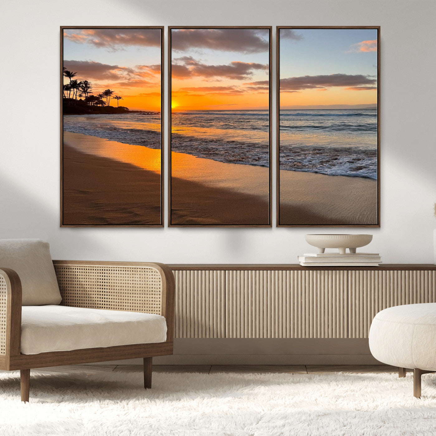 MGV-FC-48X32-3P - Sunset Wall Art Print - Stunning Beach Sunset Canvas Artwork for Elegant Home or Office Coastal