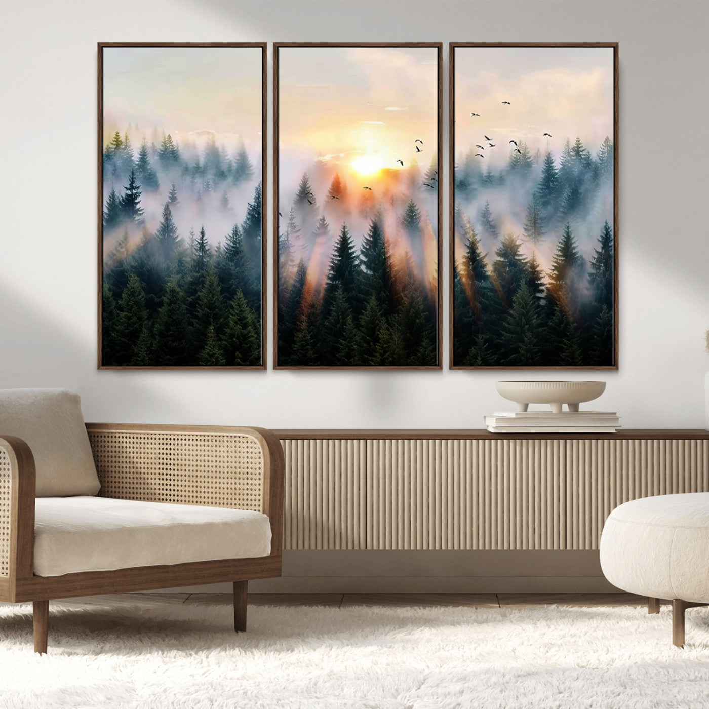 MGV-FC-48X32-3P - Abstract Forest Wall Art - Serene Nature Canvas Print with Misty Forest Design for Modern Home or