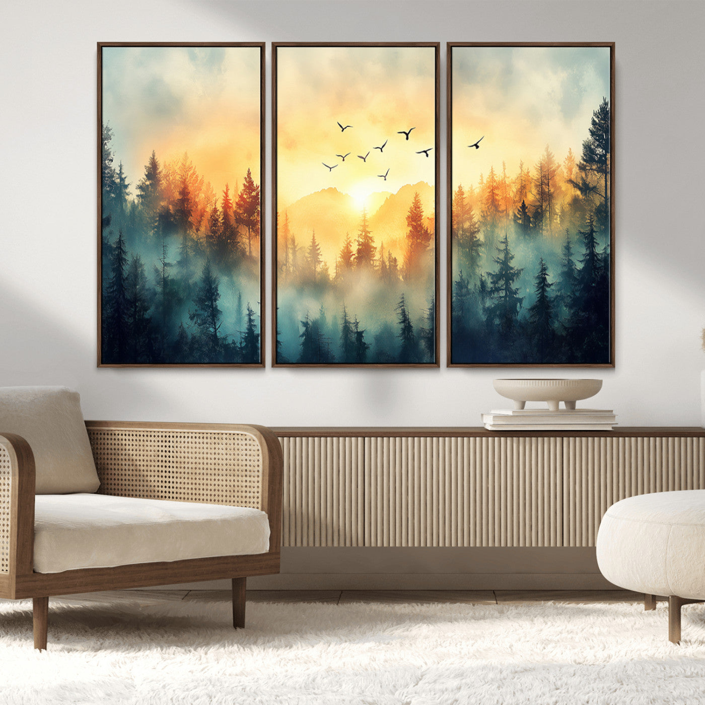 MGV-FC-48X32-3P - Abstract Forest Wall Art Print- Serene Nature Canvas Print with Misty Forest Design for Modern Home