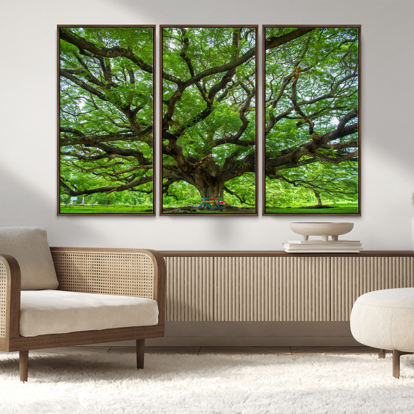 MGV-FC-48X32-3P - Oak Tree Wall Art Print, Forest Canvas Wall Art for Home and Office, Framed Angel Oak Tree Canvas