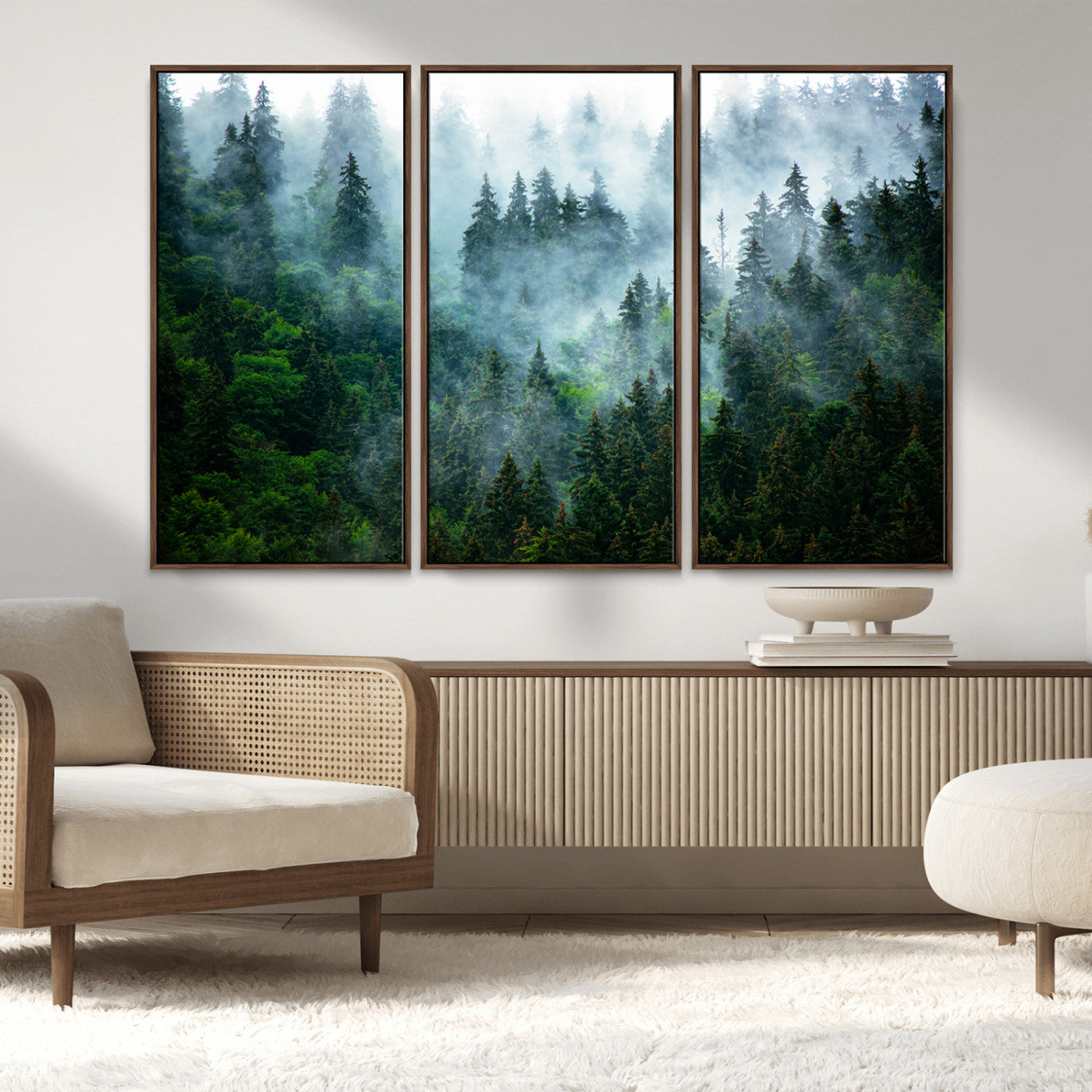 MGV-FC-48X32-3P - Misty Forest Art Wall Art Canvas Print, Framed Foggy Mountain Art Art Picture Print, Scenic Wall