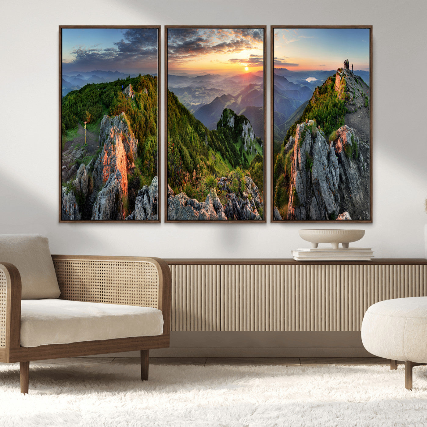 MGV-FC-48X32-3P - Mountain Sunset Panoramic Canvas Print – Scenic Wilderness Landscape, Majestic Summit , Multi-Panel
