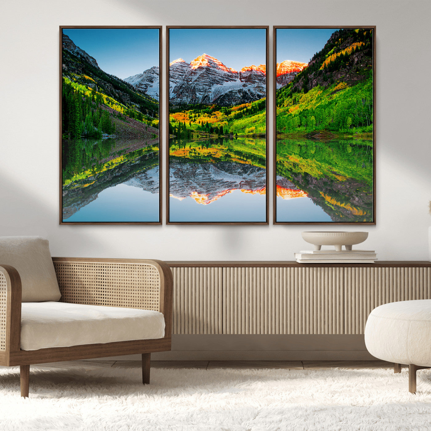 MGV-FC-48X32-3P - Maroon Bells Lake Print Wall Art – Majestic Colorado Mountain Landscape, Autumn Reflection,