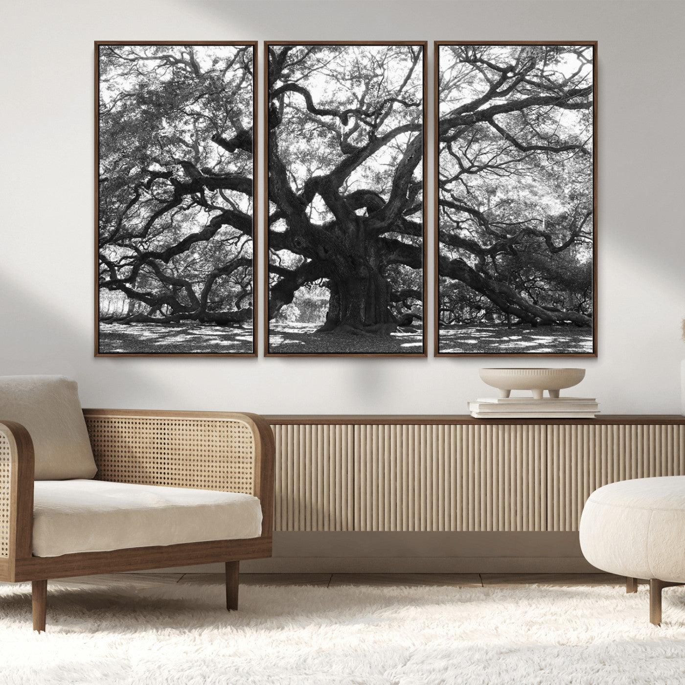 MGV-FC-48X32-3P - Ancient Oak Wall Art Canvas Print, Framed Twisted Branches Art Picture Print, Gnarled Tree Perfect Moody Nature Decor Artwork