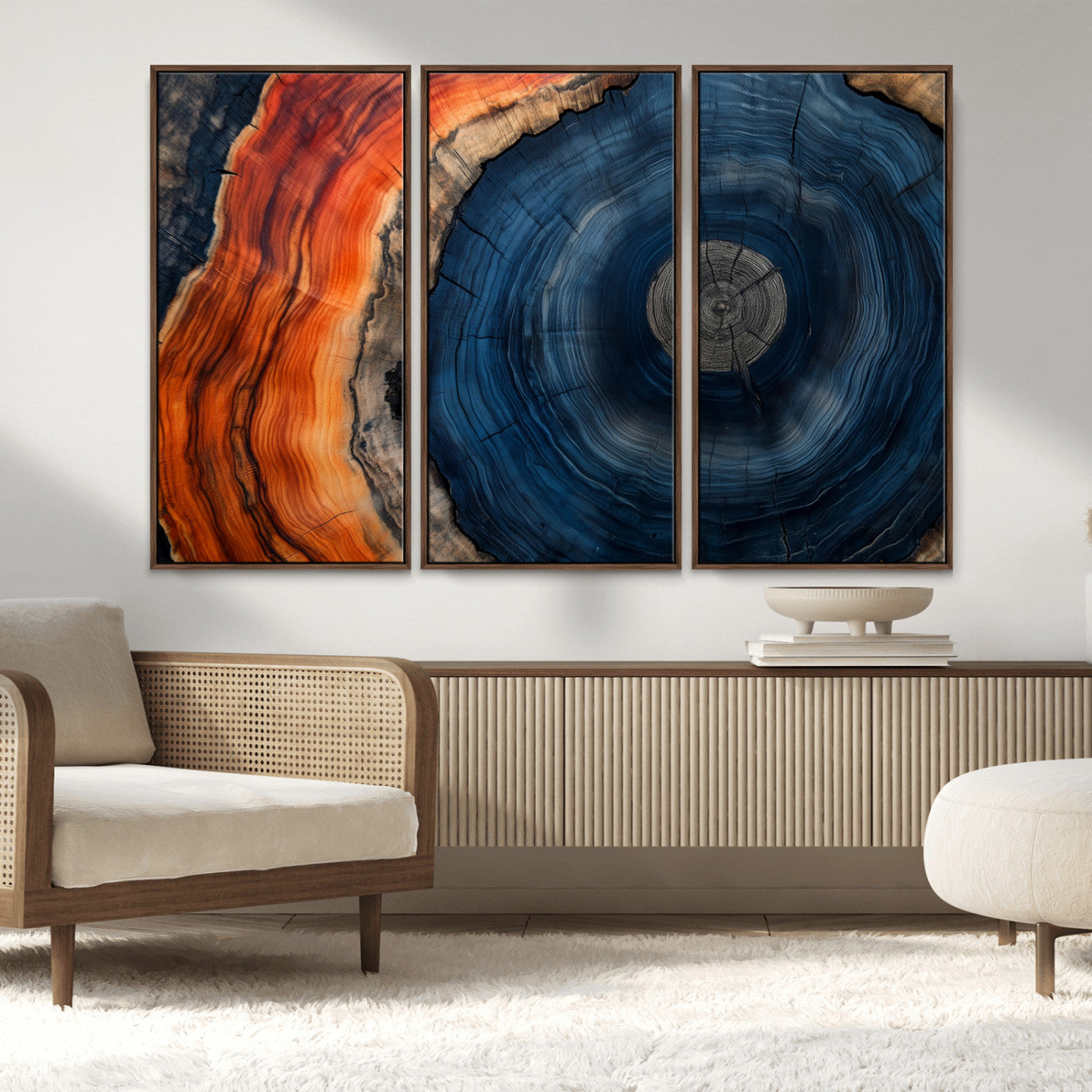 MGV-FC-48X32-3P - Tree Rings Wall Art Canvas Print, Rustic Wood Print, Framed Natural Texture Art Print, Wood Grain