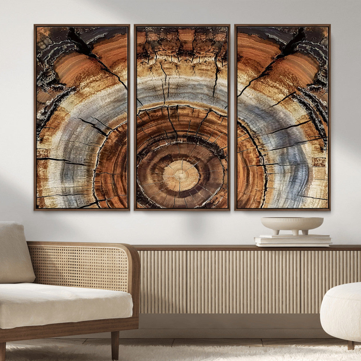 15184146-MGV-CV-36X24-Tree Rings Wall Art Canvas Print – Rustic Wood Texture Natural Grain Organic Pattern Earthy Artwork for Home Office