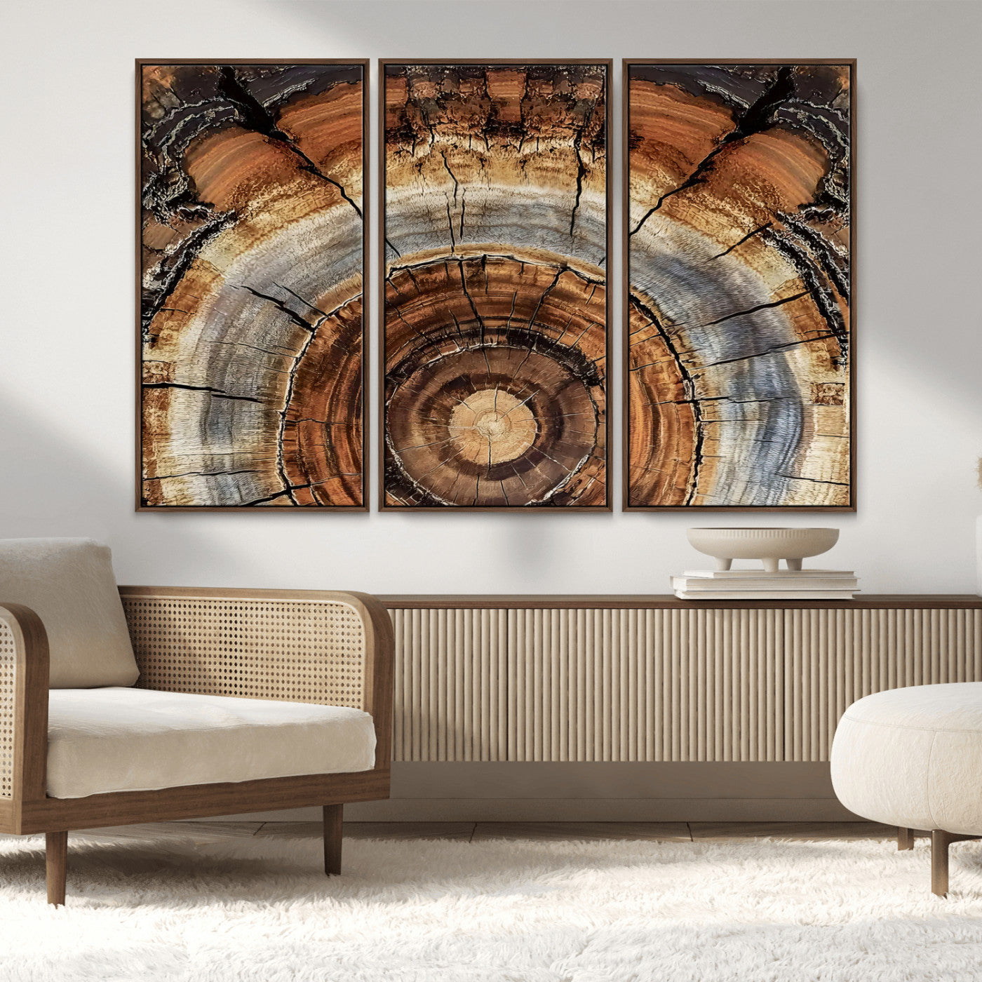 MGV-FC-48X32-3P - Tree Rings Wall Art Canvas Print, Framed Wood Texture Art Picture Print, Rustic Pattern Perfect Rustic Organic Decor Artwork