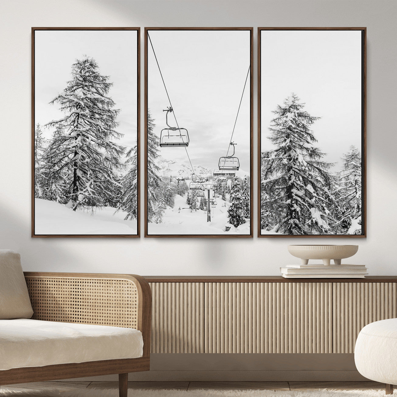 55003599-MGV-CV-36X24 - Wall Art Canvas Print Winter Chairlift Views Silent Snow-Covered Pines Mountain Calm Serenity Frozen