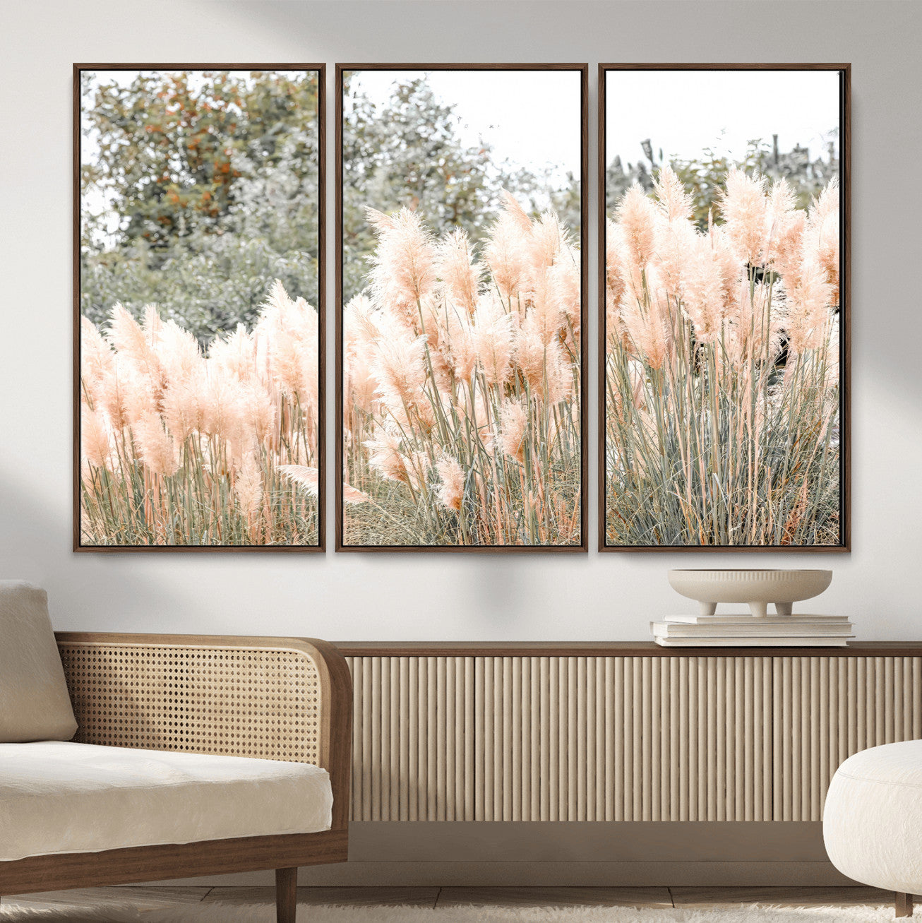 21826392-MGV-CV-36X24 - Pampas Grass Wall Art – Soft Blush Hues and Natural Texture Canvas Print, Serene Outdoors & Botanical Charm for Living Room or Nature Decor