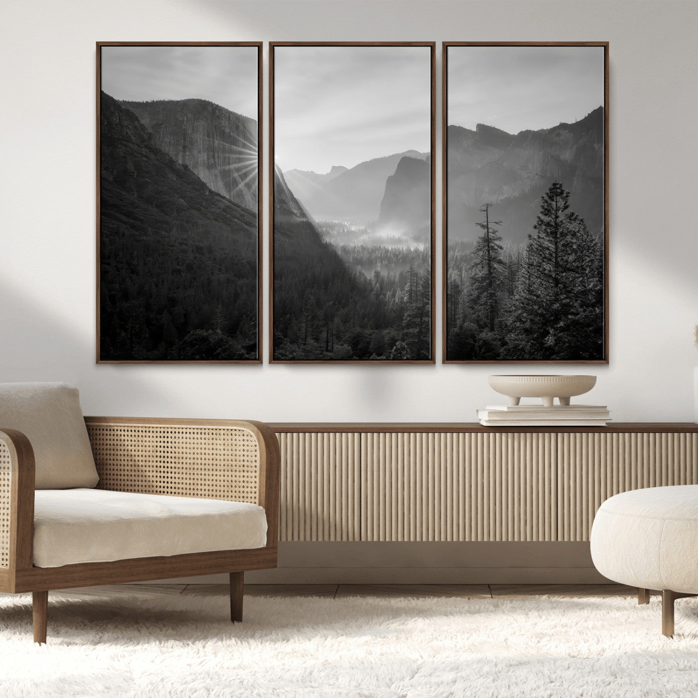 MGV-FC-48X32-3P - Yosemite Valley Wall Art Canvas Print, Framed El Capitan Sunrise Art Picture Print, Misty Mountain Perfect Modern Rustic Decor Artwork