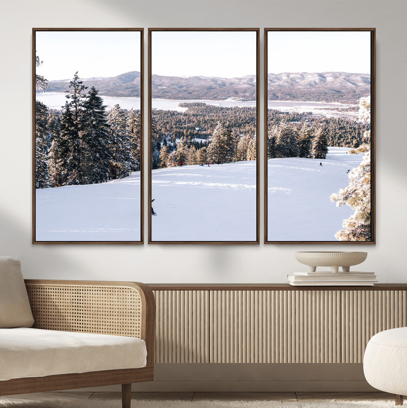 79857868-MGV-CV-36X24 - Snowboarder Wall Art – Winter Slope Canvas Print, Pine Forest, Snow-Covered Mountains, Outdoor Adventure for Living Room or Cabin Decor