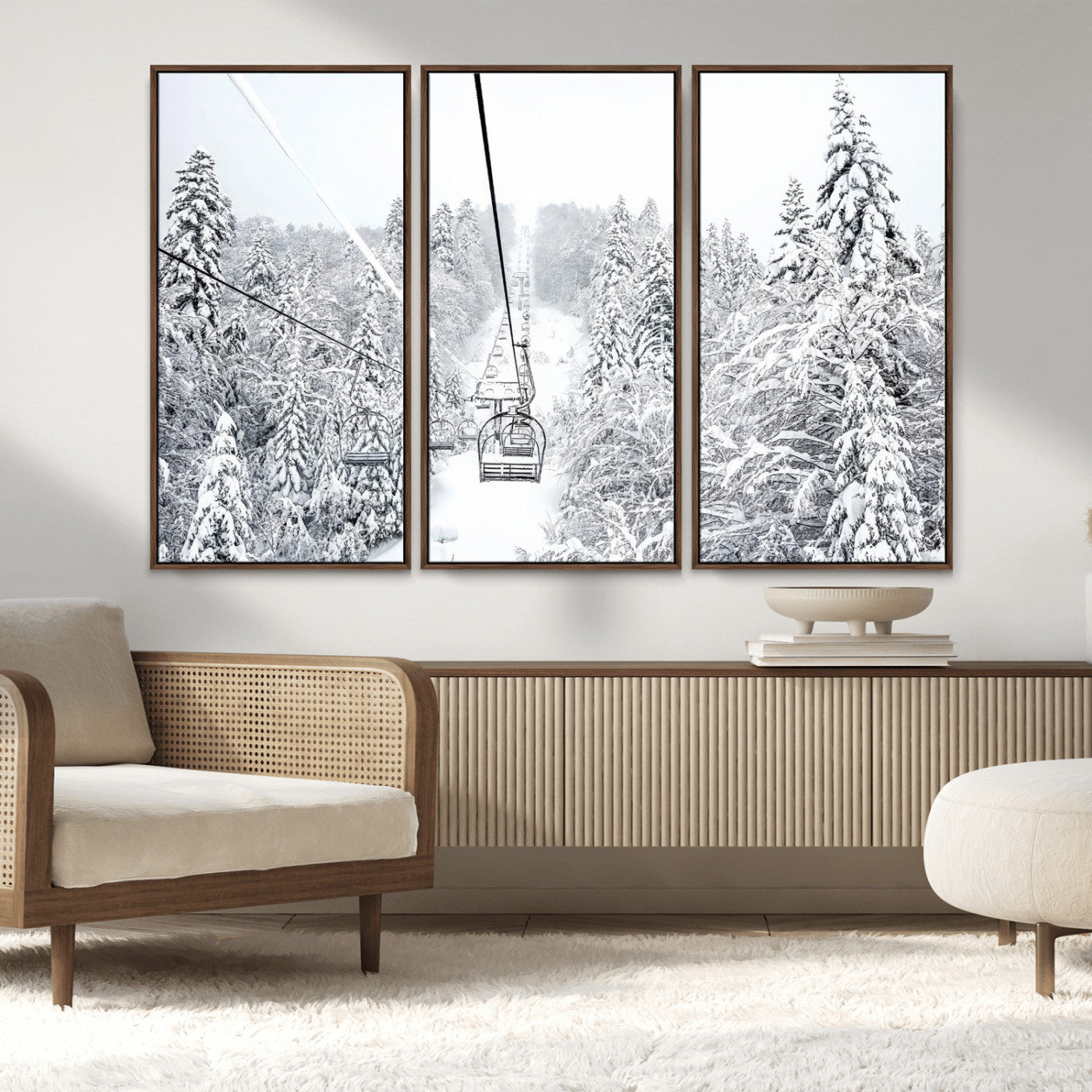MGV-FC-48X32-3P - Winter Snow Ski Lift Wall Art Canvas Print Winter Trees Print