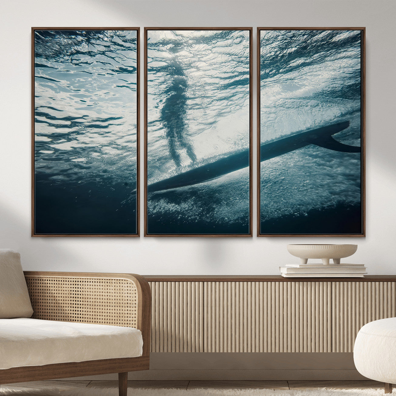 MGV-FC-48X32-3P - Submerged Surf Wall Art Canvas Print, Framed Underwater Perspective Art Picture Print, Ocean Surf Perfect Coastal Adventure Decor Artwork