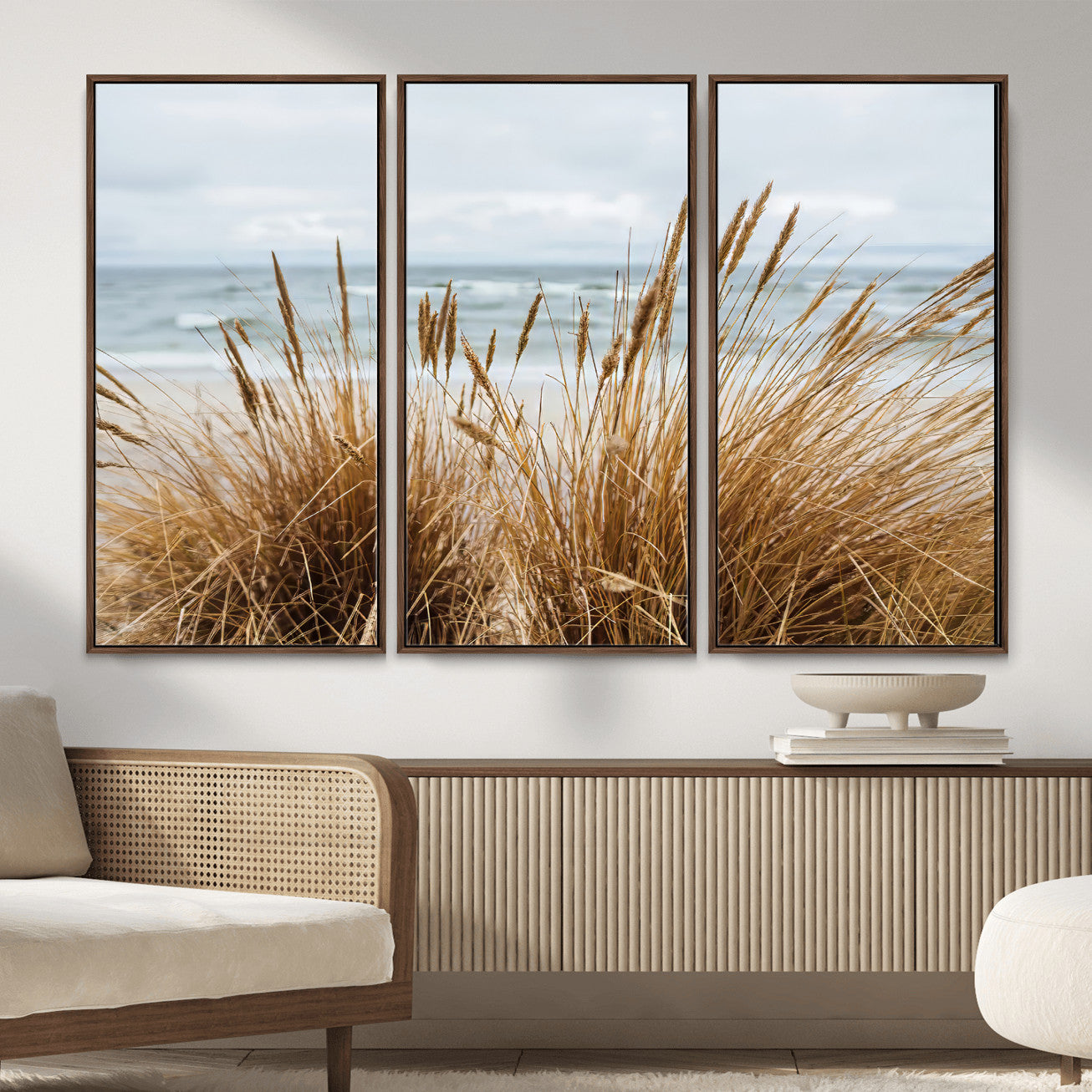 14270839-MGV-CV-36X24-Beach Grass Wall Art – Framed Coastal Dunes Canvas Artwork, Minimal Seaside Design, Modern Coastal Decor for Home, Office