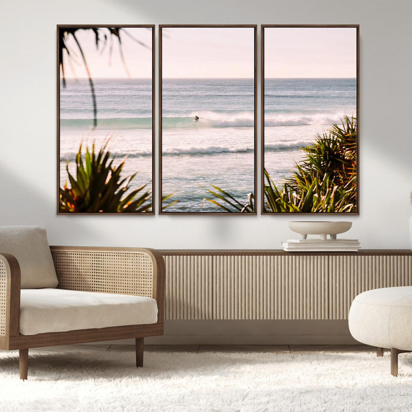 MGV-FC-48X32-3P - Ocean Surfer Wall Art Canvas Print, Framed Coastal Surf Art Picture Print, Tropical Beach Perfect Tropical Coastal Decor Artwork