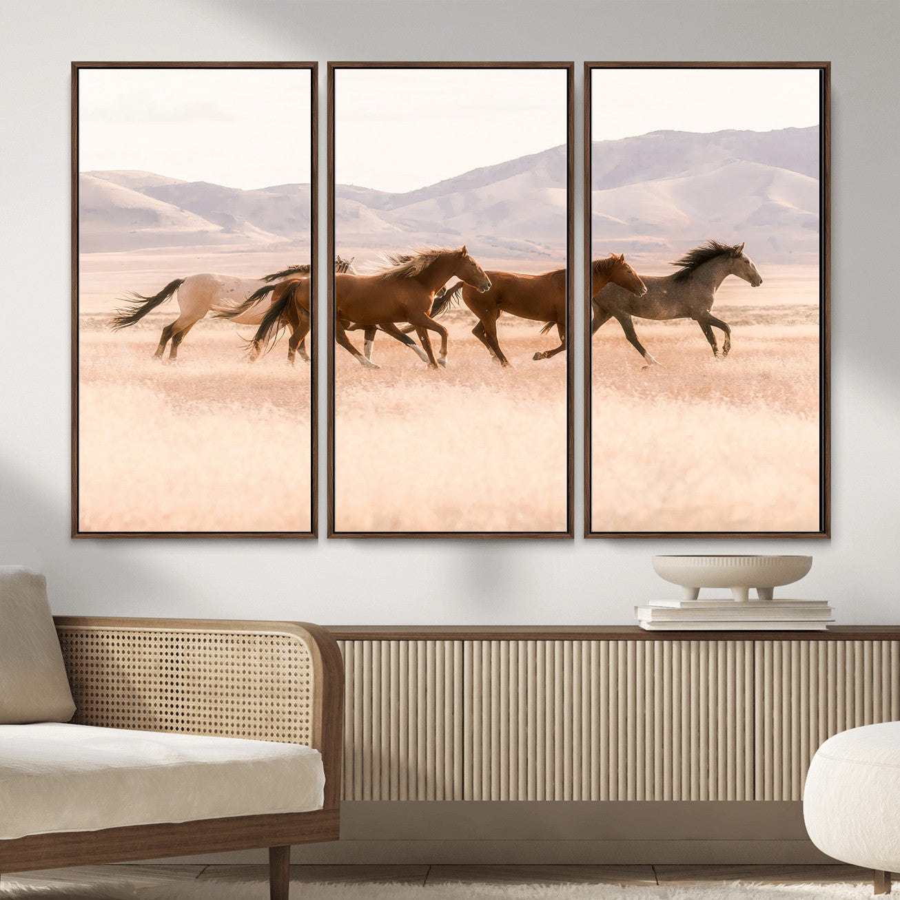 HORSESH-MGV-CV-36X24 - Wild Horses Wall Art – Running Freedom Canvas Print, Graceful Movement, Outdoor Landscape, Nature’s Power and Spirit, Home or Office Decor