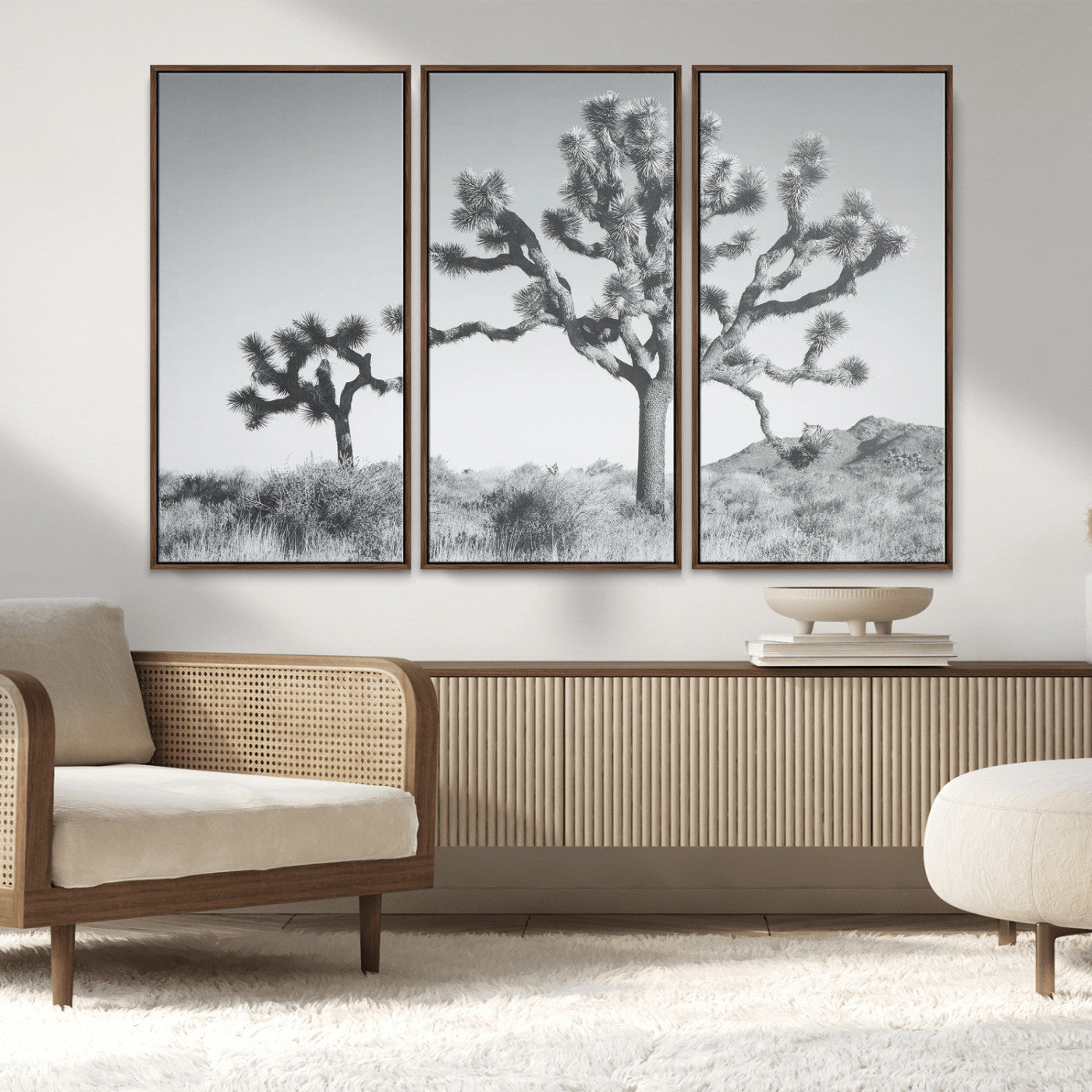 MGV-FC-48X32-3P - Joshua Tree Wall Art Canvas Print, Framed Black White Landscape Art Picture Print, Desert Tree Decor Perfect Southwestern Decor Artwork