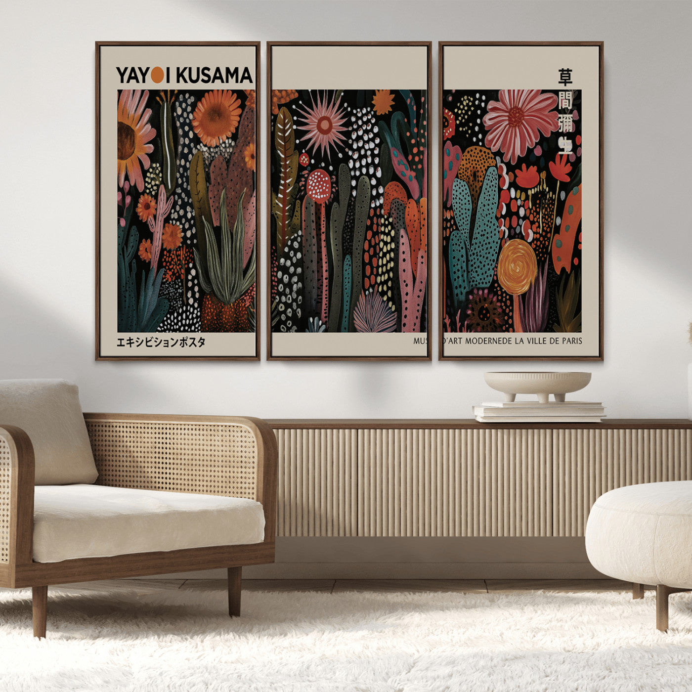 MGV-FC-48X32-3P - Modern Japanese Wall Art Print Yayoi Kusama Canvas Wall Art Abstract Mount Fuji Canvas Print