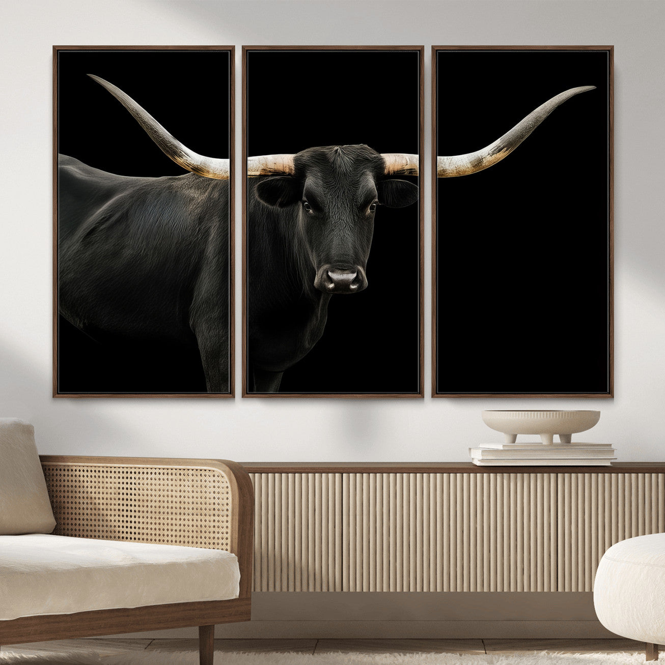 23572907-MGV-CV-36X24 - Texas Longhorn Wall Art Canvas Print, Framed Rustic Western Art Picture Print, Farmhouse Animal Perfect Modern Western Minimalist Decor Artwork