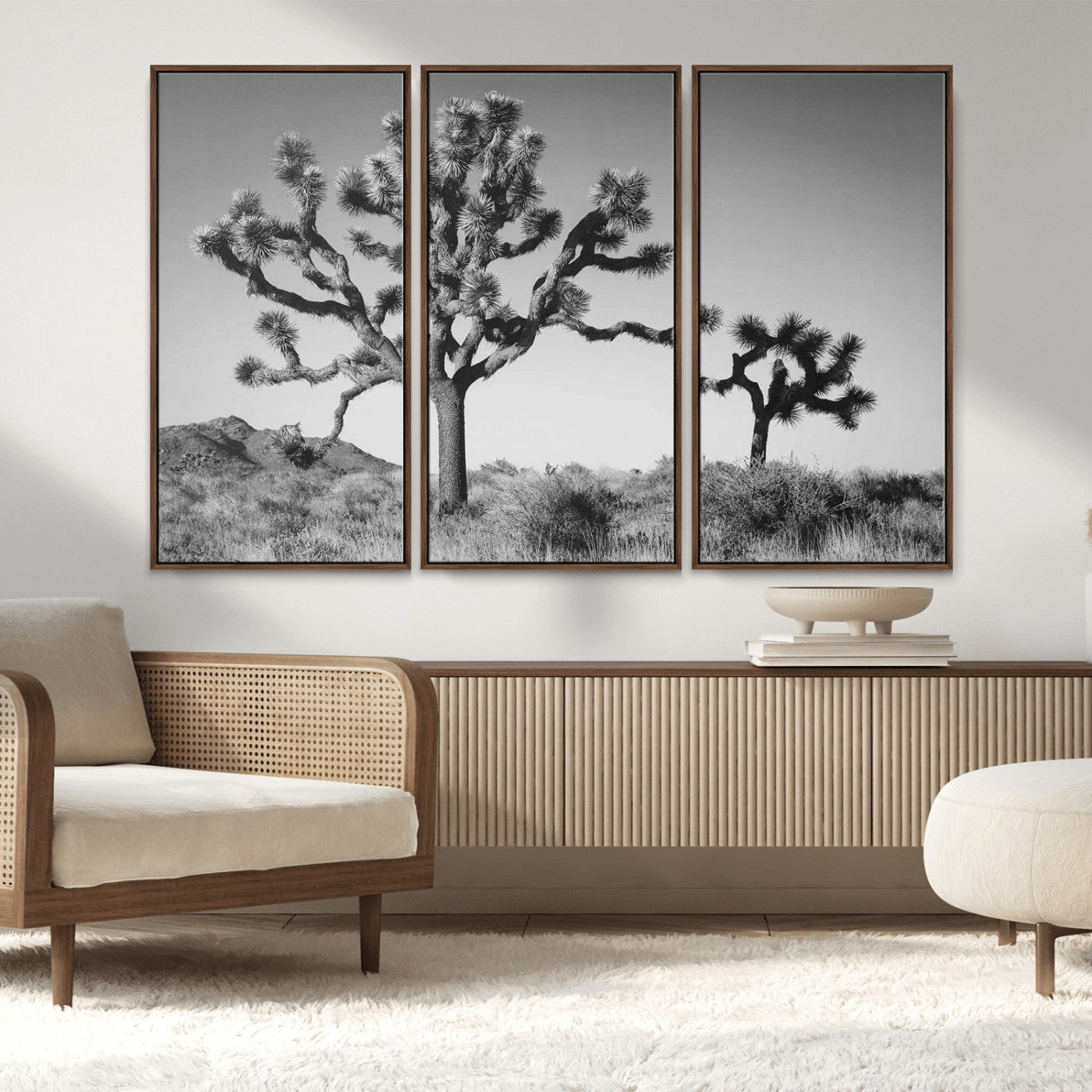 MGV-FC-48X32-3P - Joshua Tree Wall Art Canvas Print, Framed Monochrome Desert Art Picture Print, Minimalist Nature Scene Perfect Southwestern Minimalist Decor Artwork