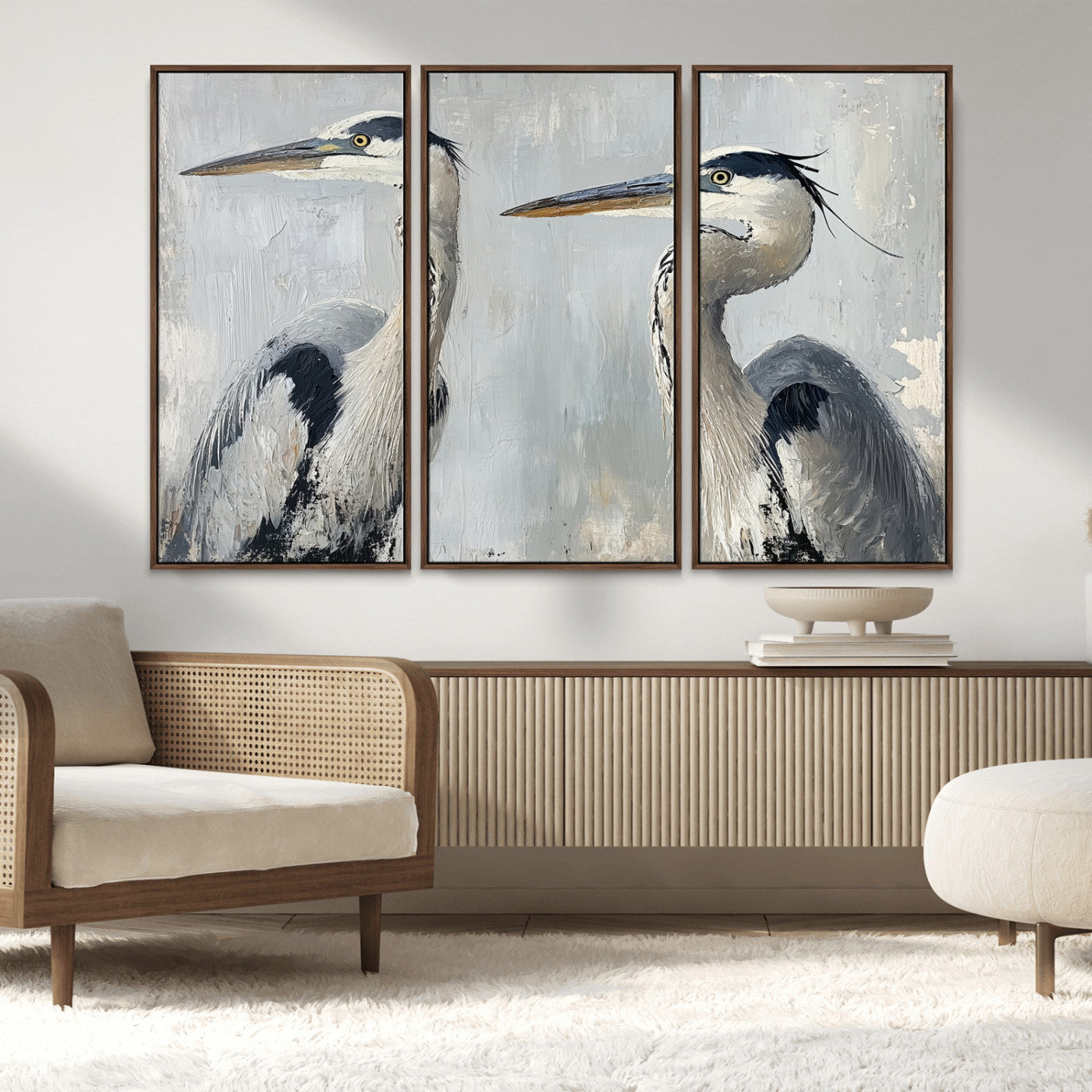 MGV-FC-48X32-3P - Bird Canvas Decor Wall Art Canvas Print, Framed Coastal Bird Pair Art Picture Print, Minimalist Wildlife Wall Perfect Coastal Minimalist Decor Artwork