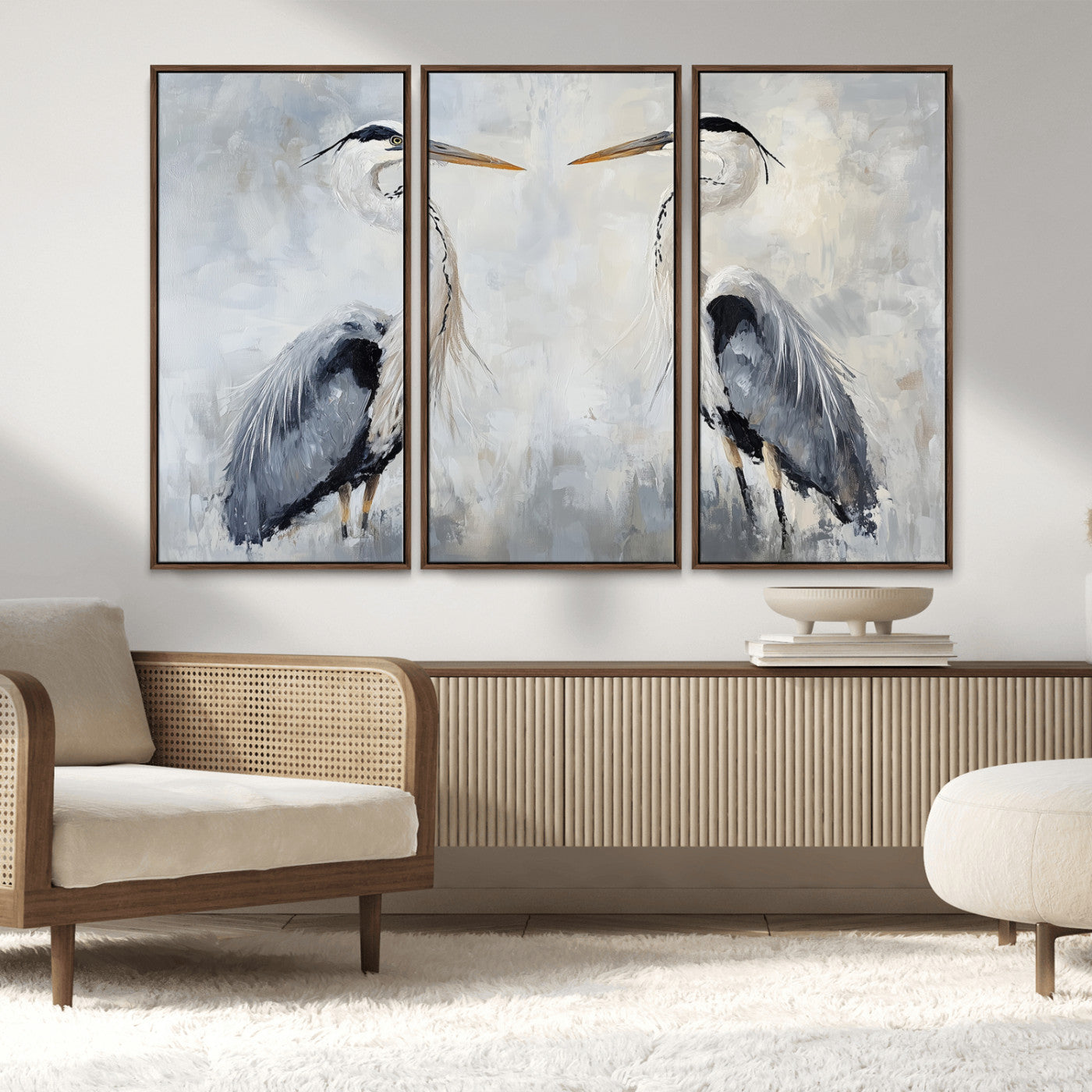 MGV-FC-48X32-3P - Heron Wall Art Wall Art Canvas Print, Framed Bird Canvas Decor Art Picture Print, Nature Inspired Perfect Coastal Minimalist Decor Artwork