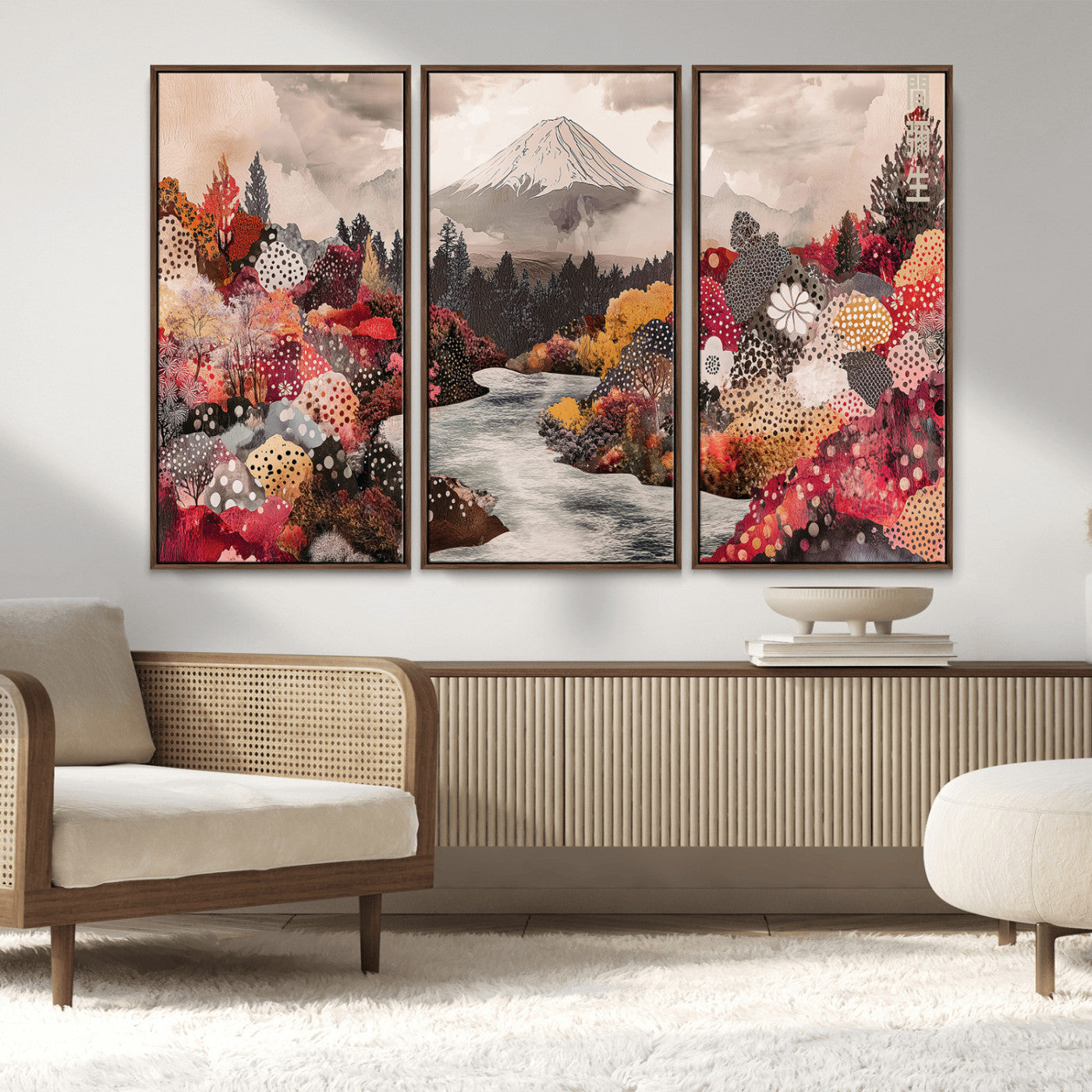 MGV-FC-48X32-3P - Mountain Wall Art Wall Art Canvas Print, Framed Autumn Forest Art Picture Print, Cottagecore Landscape Perfect Cottagecore Boho Decor Artwork