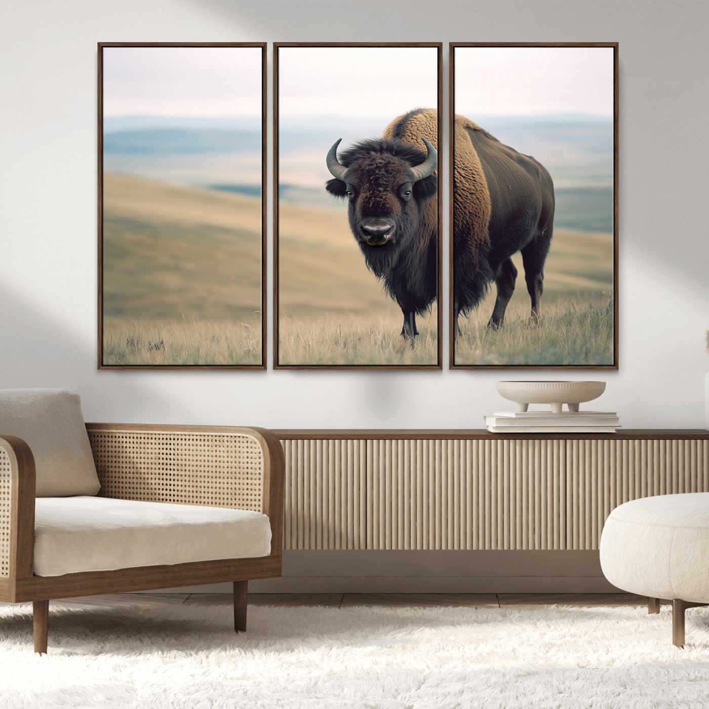 MGV-FC-48X32-3P - Bison Wall Art Wall Art Canvas Print, Framed Buffalo Canvas Print Art Picture Print, American Bison Decor Perfect Rustic Western Decor Artwork