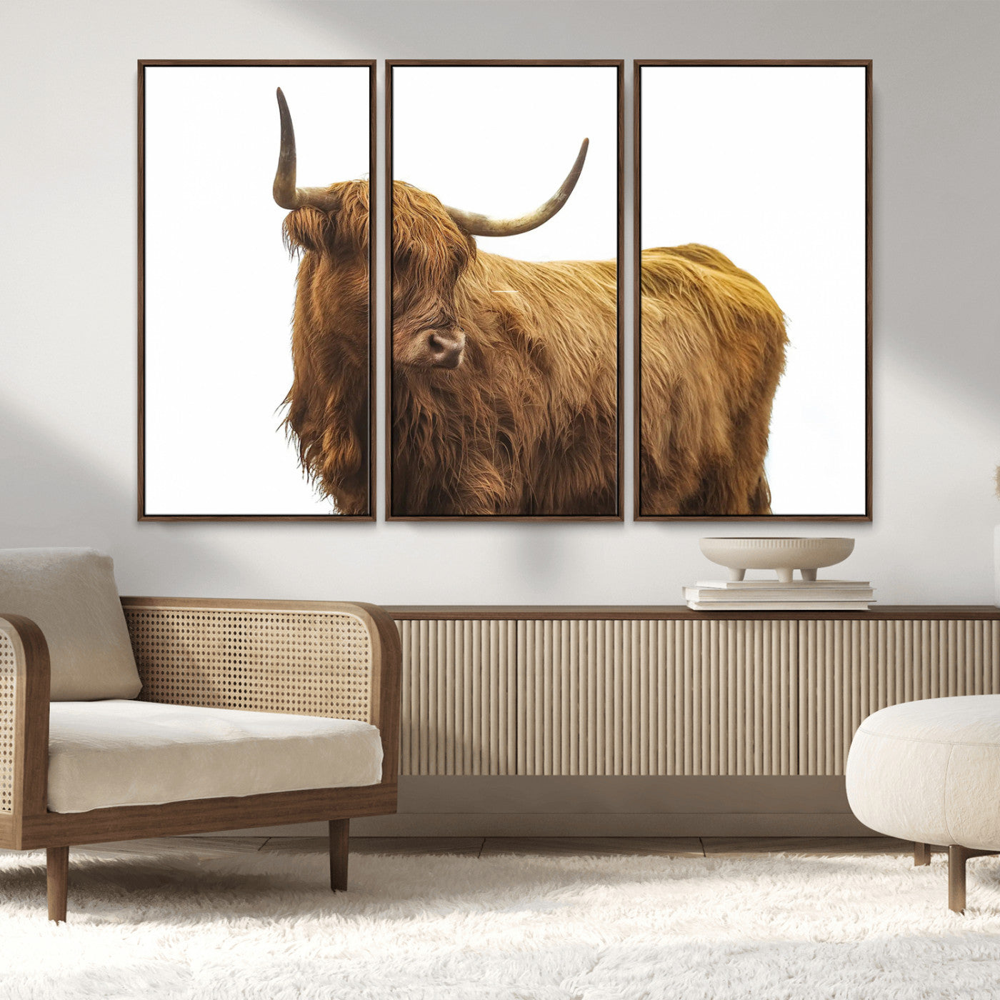 MGV-FC-48X32-3P - Highland Cow Wall Art Canvas Print, Framed Farmhouse Wall Art Art Picture Print, Rustic Animal Decor Perfect Rustic Farmhouse Decor Artwork