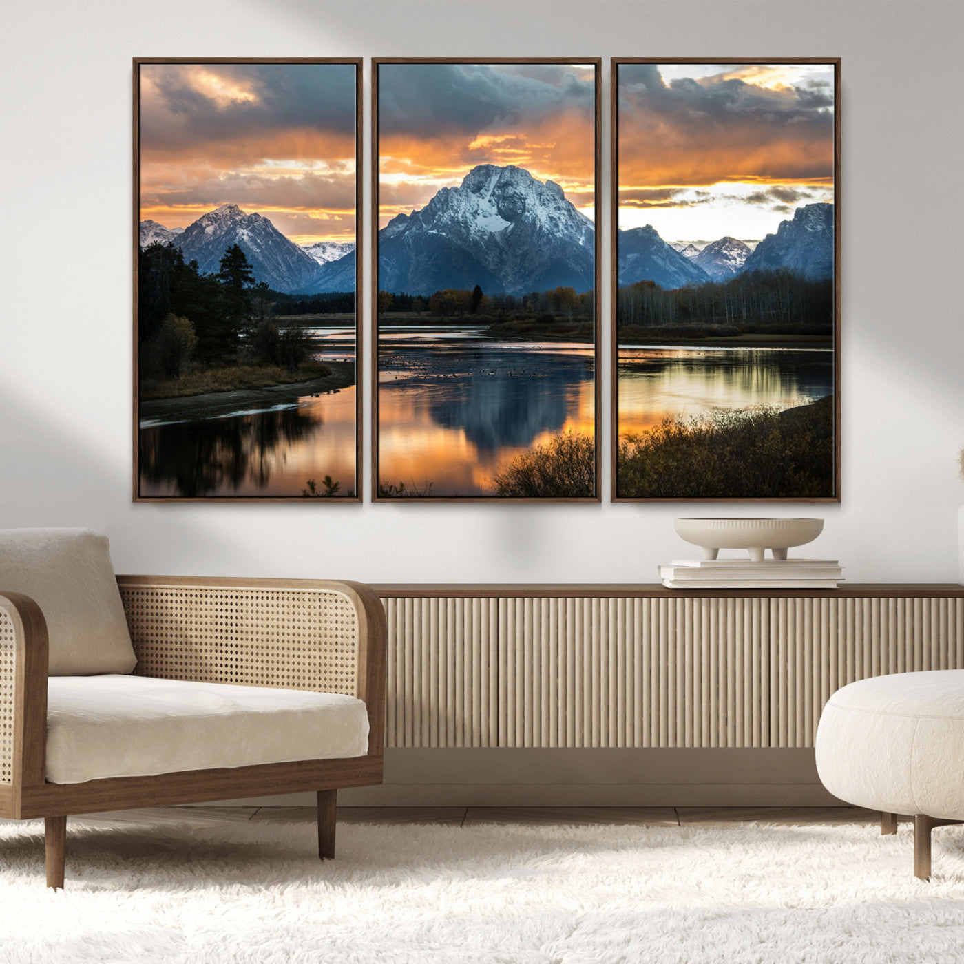 MGV-FC-48X32-3P - Mountain Sunset Wall Art Canvas Print, Framed Alpine Wilderness Art Picture Print, Golden Hour Perfect Wilderness Decor Artwork