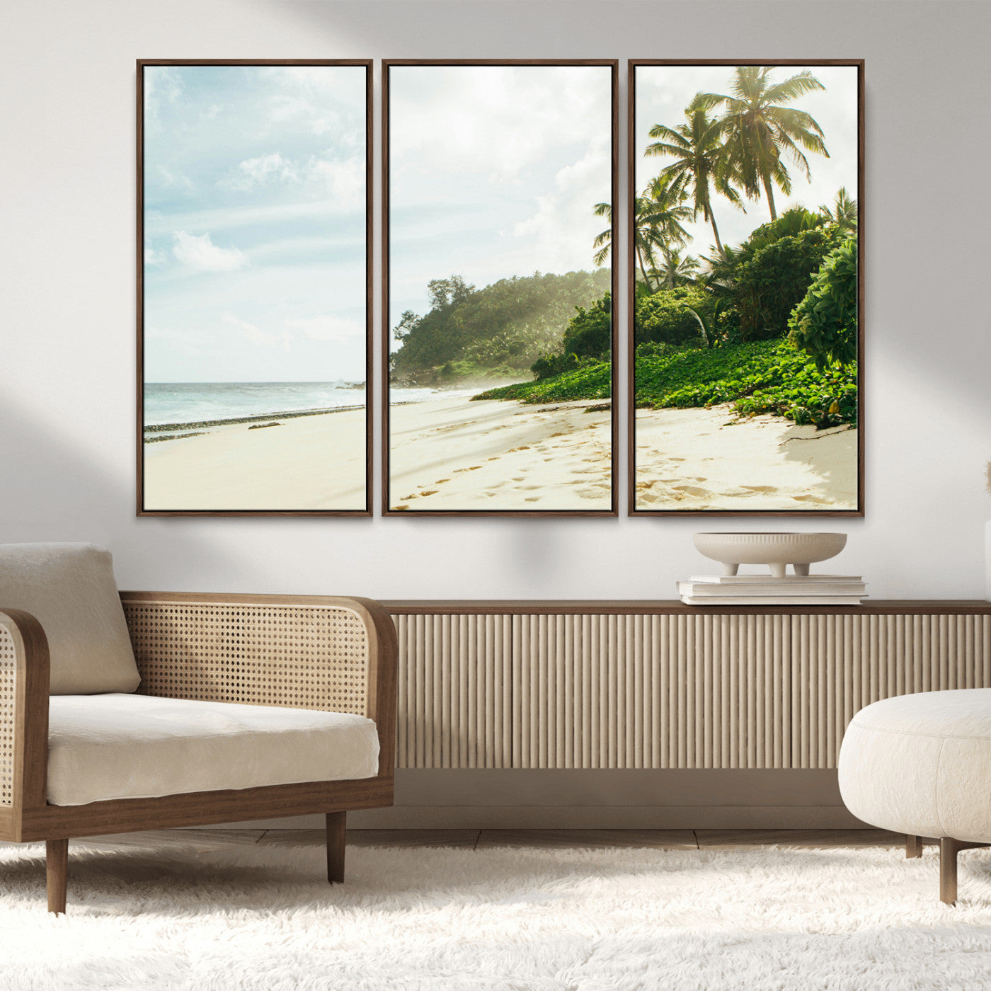 MGV-FC-48X32-3P - Relaxing Beach Wall Art Canvas Print, Framed Ocean View Art Picture Print, Coastal Serenity Perfect Tropical Coastal Decor Artwork