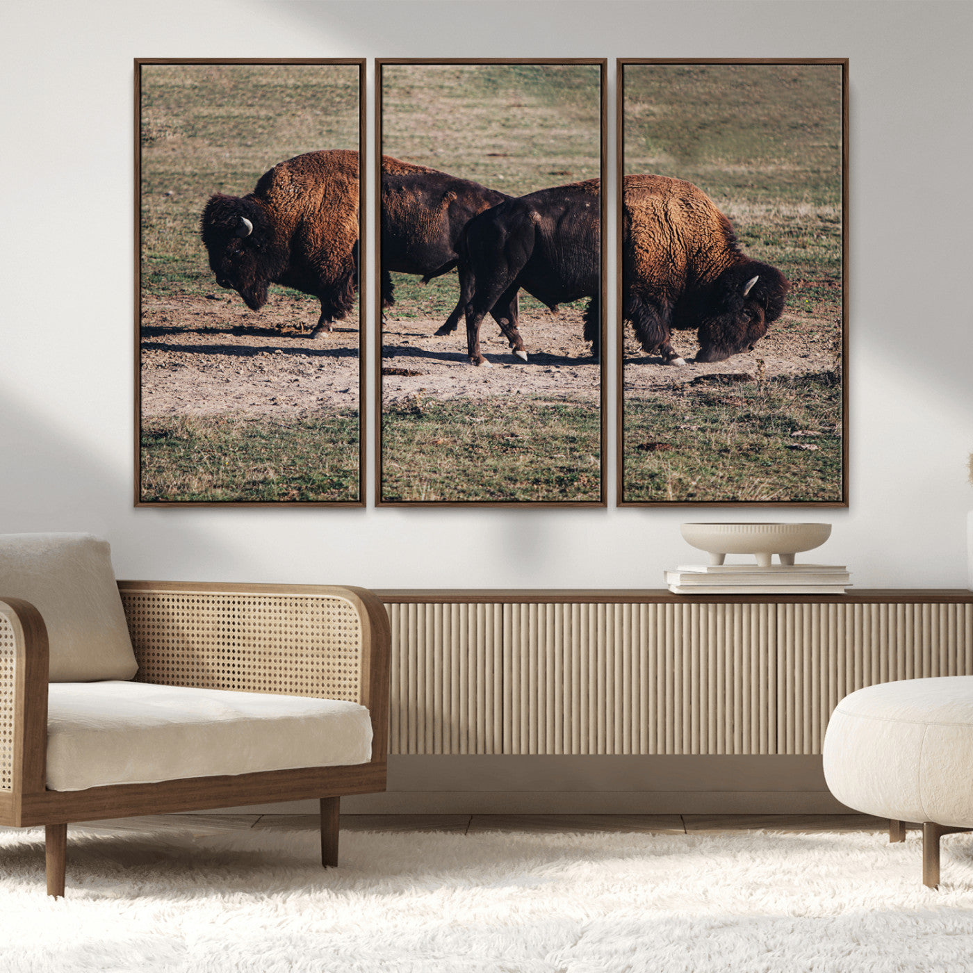 MGV-FC-48X32-3P - Bison Photography Wall Art Canvas Print, Framed Western Wildlife Art Picture Print, Modern Ranch Perfect Western Rustic Decor Artwork