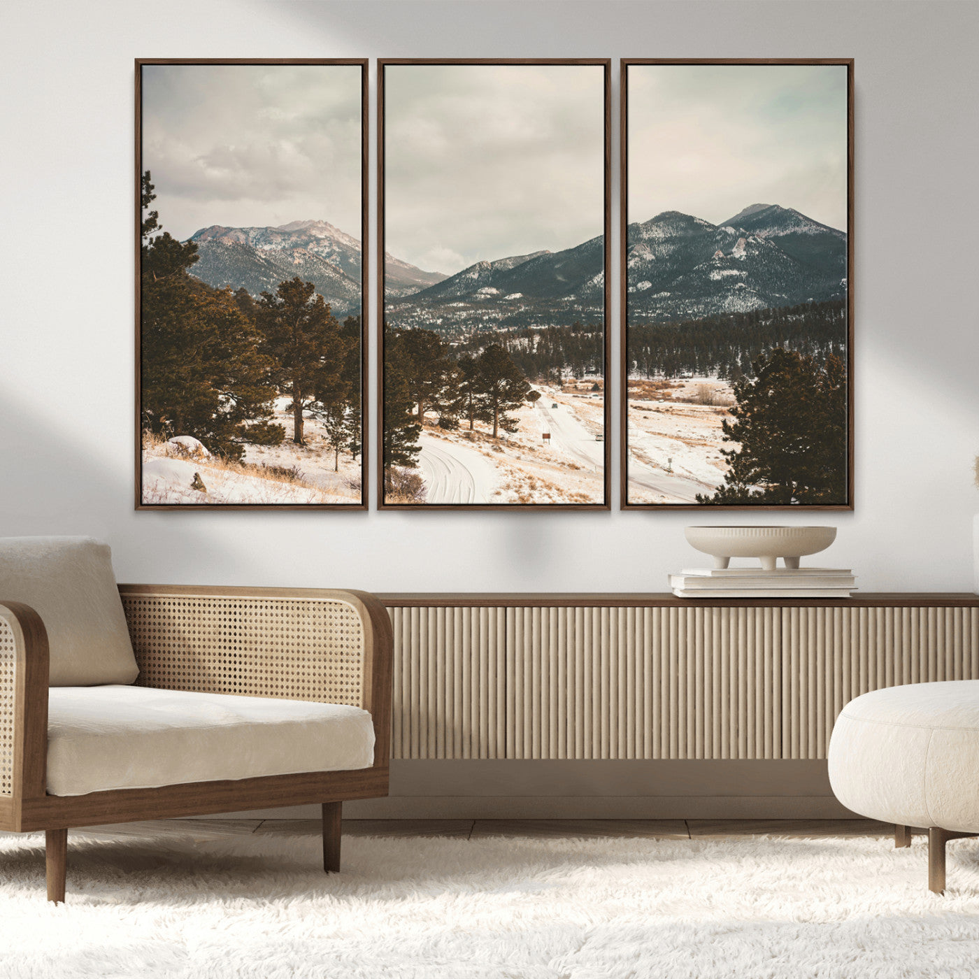 MGV-FC-48X32-3P - Mountain Landscape Wall Art Canvas Print, Framed Snowy Peaks Art Picture Print, Alpine Aesthetic Perfect Rustic Winter Decor Artwork