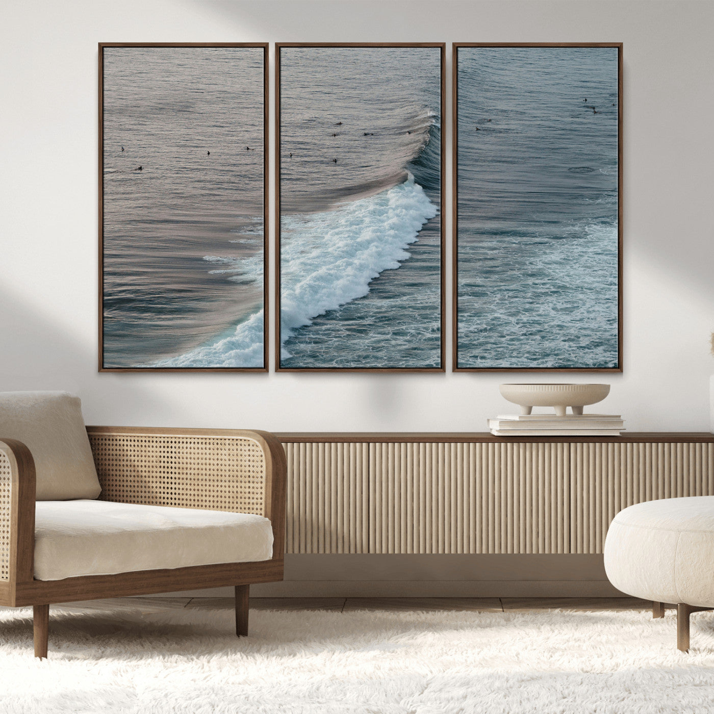 MGV-FC-48X32-3P - Ocean Waves Wall Art Canvas Print, Framed Coastal Serenity Art Picture Print, Surf Perfect Coastal Decor Artwork
