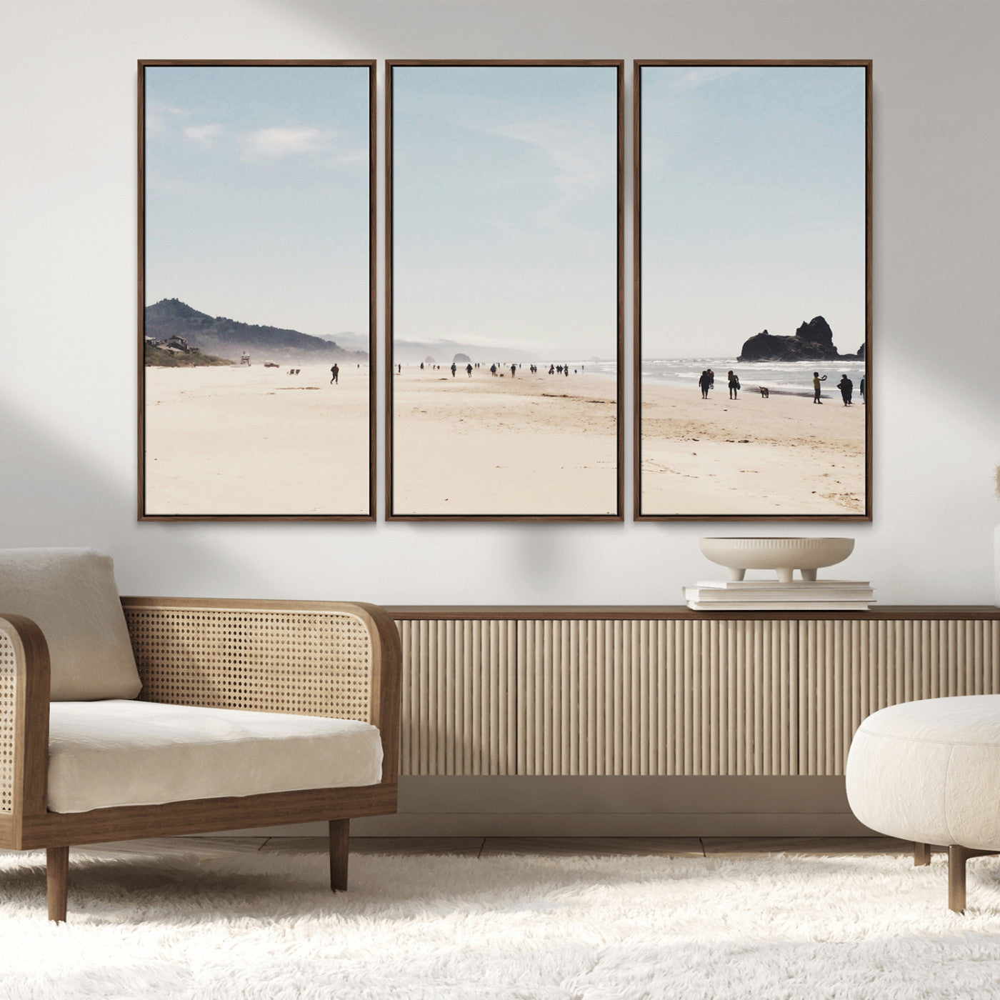 MGV-FC-48X32-3P - Minimalist Beach Wall Art Canvas Print, Framed Coastal Serenity Art Picture Print, Soft Sand Perfect Coastal Decor Artwork