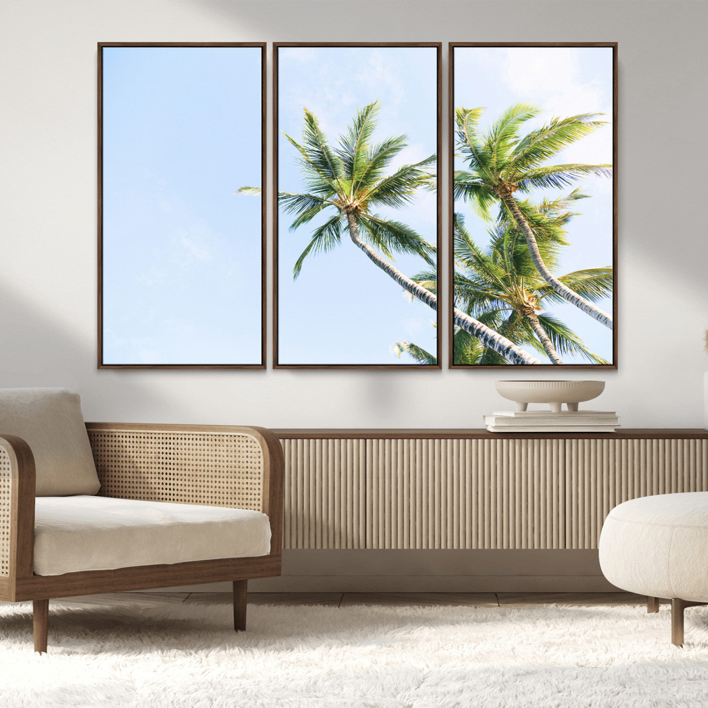 MGV-FC-48X32-3P - Palm Trees Wall Art Canvas Print, Framed Tropical Art Picture Print, Coastal Perfect Tropical Decor Artwork