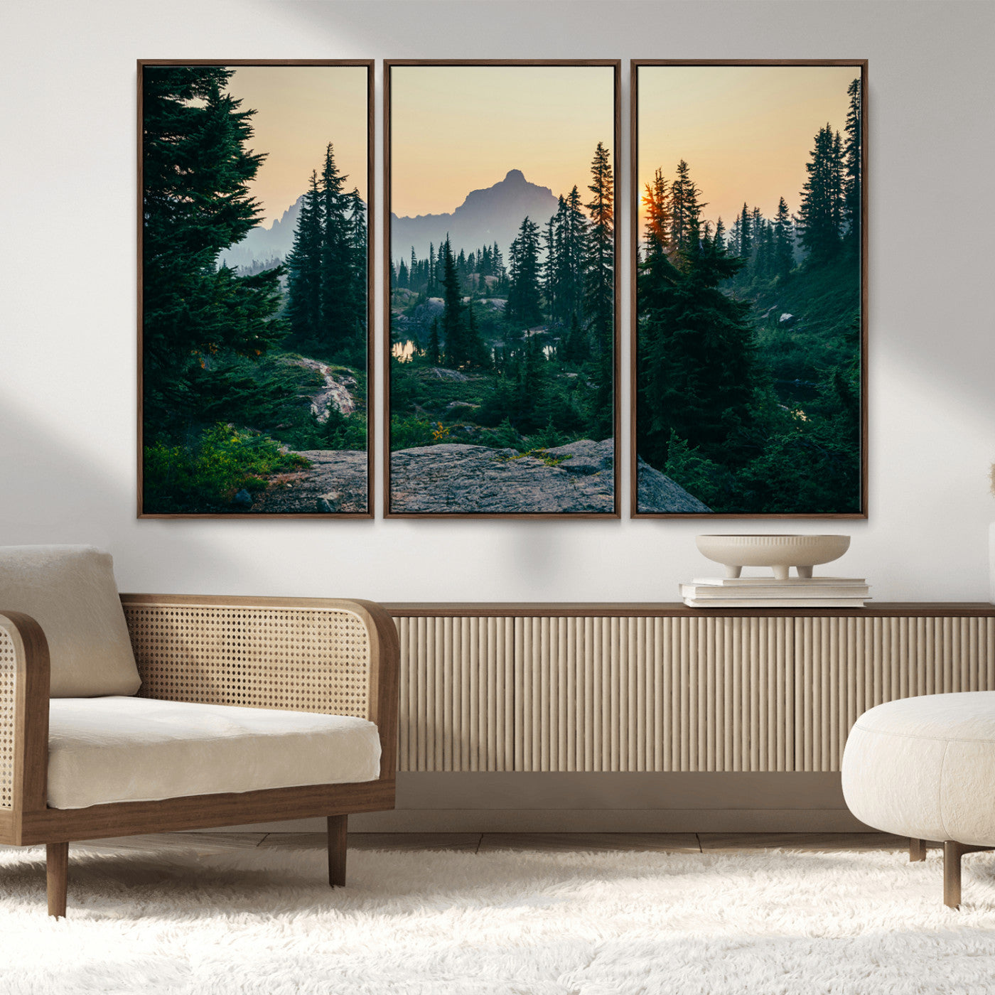 MGV-FC-48X32-3P - Mountain Wall Art Canvas Print, Framed Forest Serenity Art Picture Print, Mountain Perfect Rustic Decor Artwork