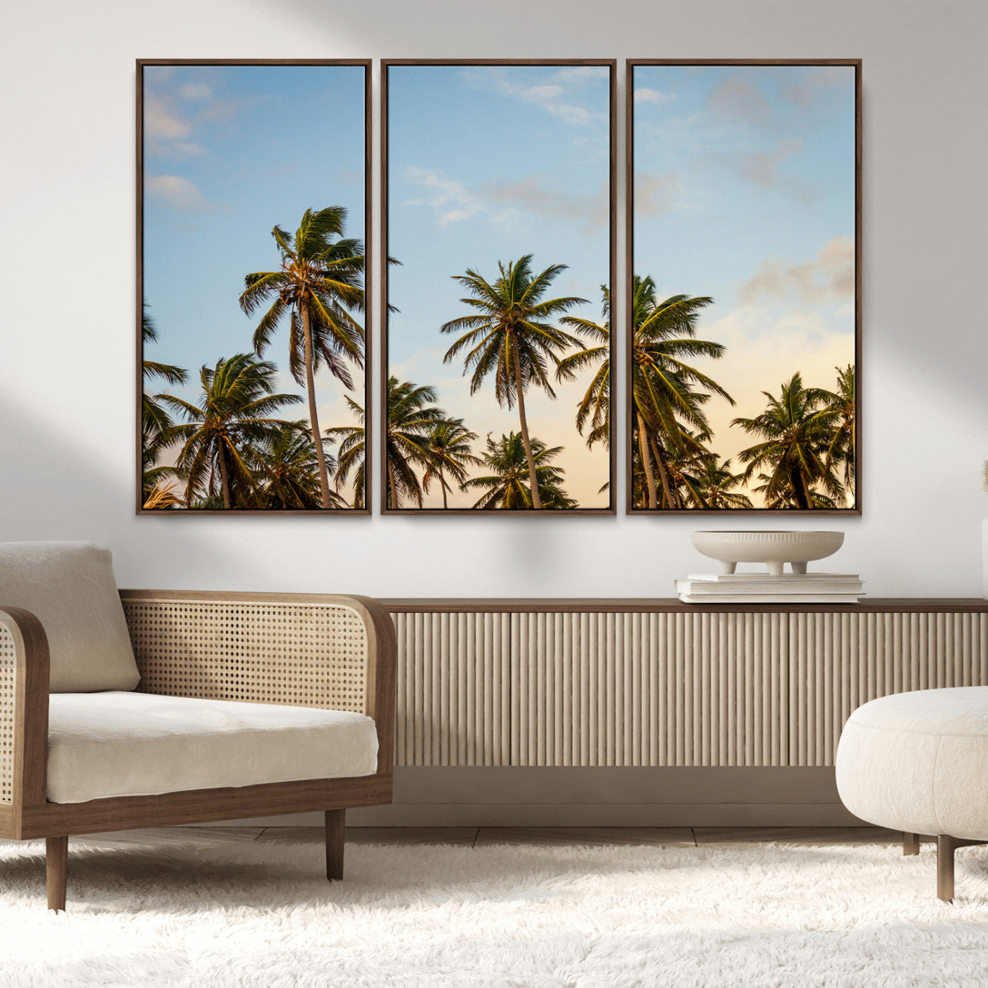 MGV-FC-48X32-3P - Palm Trees Wall Art Canvas Print, Framed Tropical Vibes Art Picture Print, Coastal Sunset Perfect Coastal Boho Decor Artwork