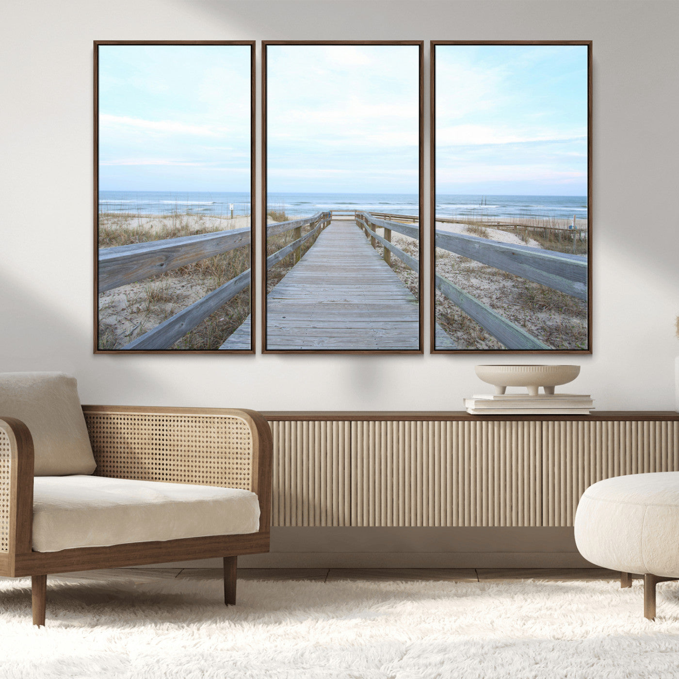 MGV-FC-48X32-3P - Beach Boardwalk Wall Art Canvas Print, Framed Coastal Serenity Art Picture Print, Ocean View Perfect Coastal Decor Artwork