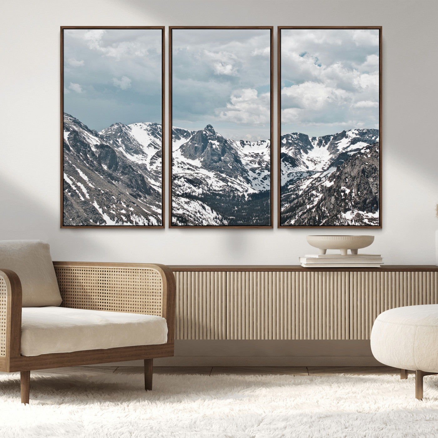 MGV-FC-48X32-3P - Snowy Peaks Wall Art Canvas Print, Framed Alpine Wilderness Art Picture Print, Mountain Escape Perfect Winter Serenity Decor Artwork