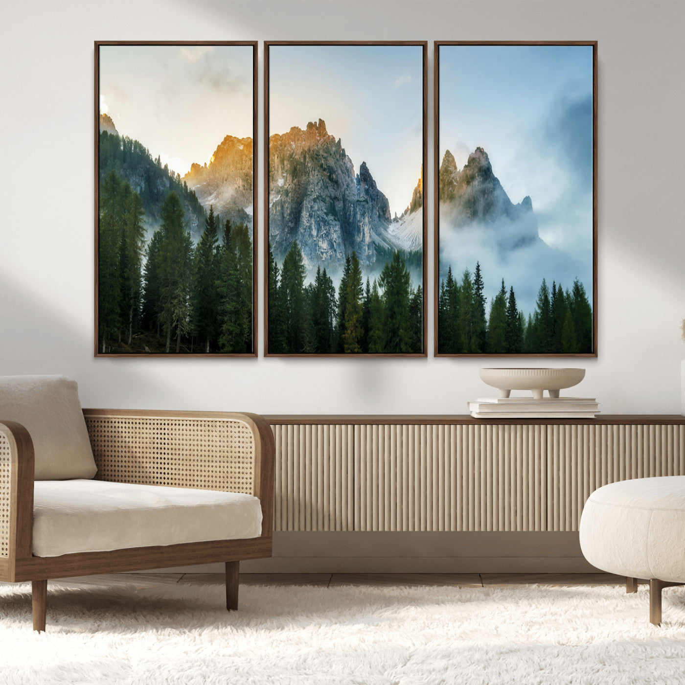 MGV-FC-48X32-3P - Wilderness Wall Art Wall Art Canvas Print, Framed Nature Landscape Decor Art Picture Print, Misty Forest Photography Perfect Rustic Nature Decor Artwork