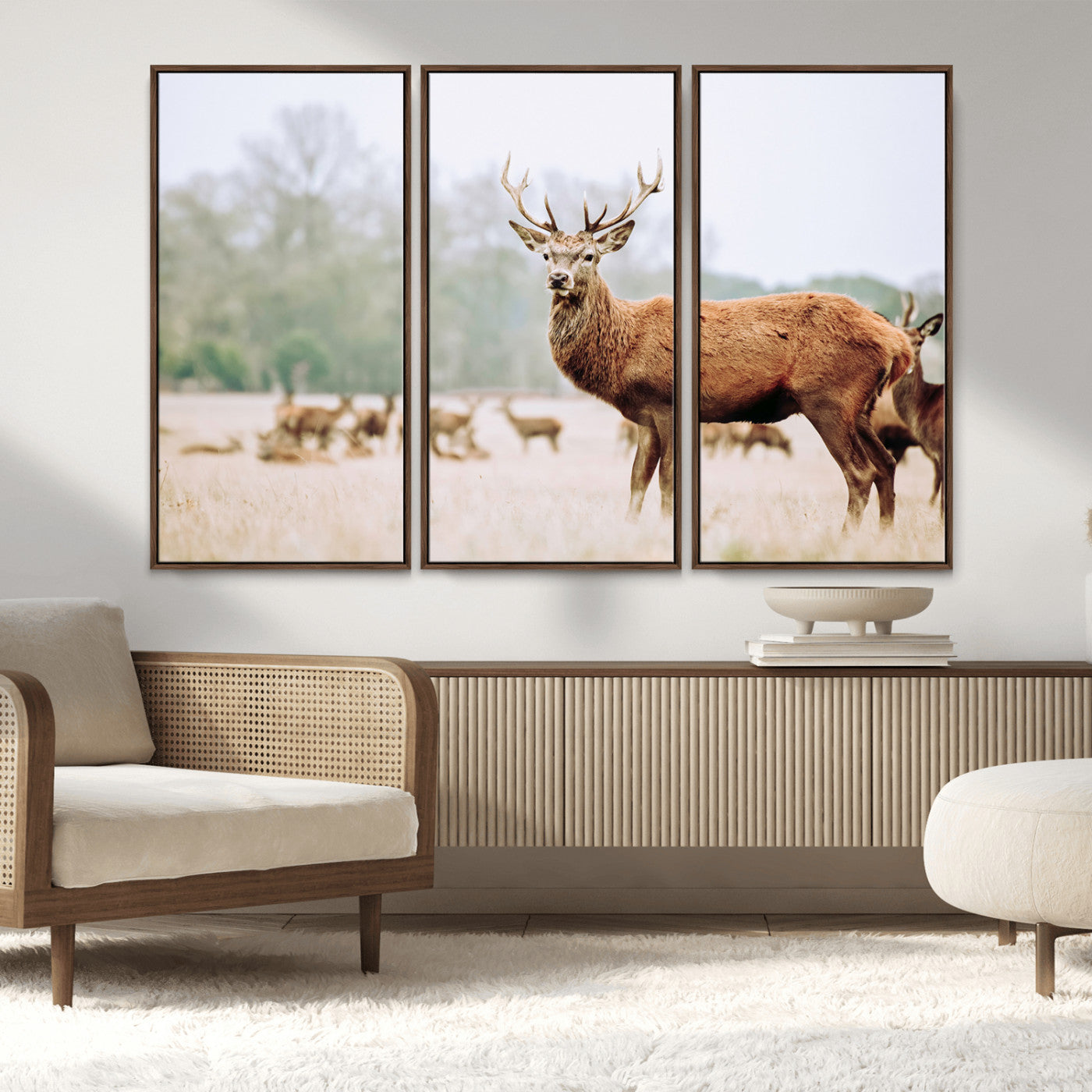 MGV-FC-48X32-3P - Rustic Nature Print Wall Art Canvas Print, Framed Deer Canvas Wall Art Art Picture Print, Nordic Animal Art Perfect Rustic Nature Decor Artwork