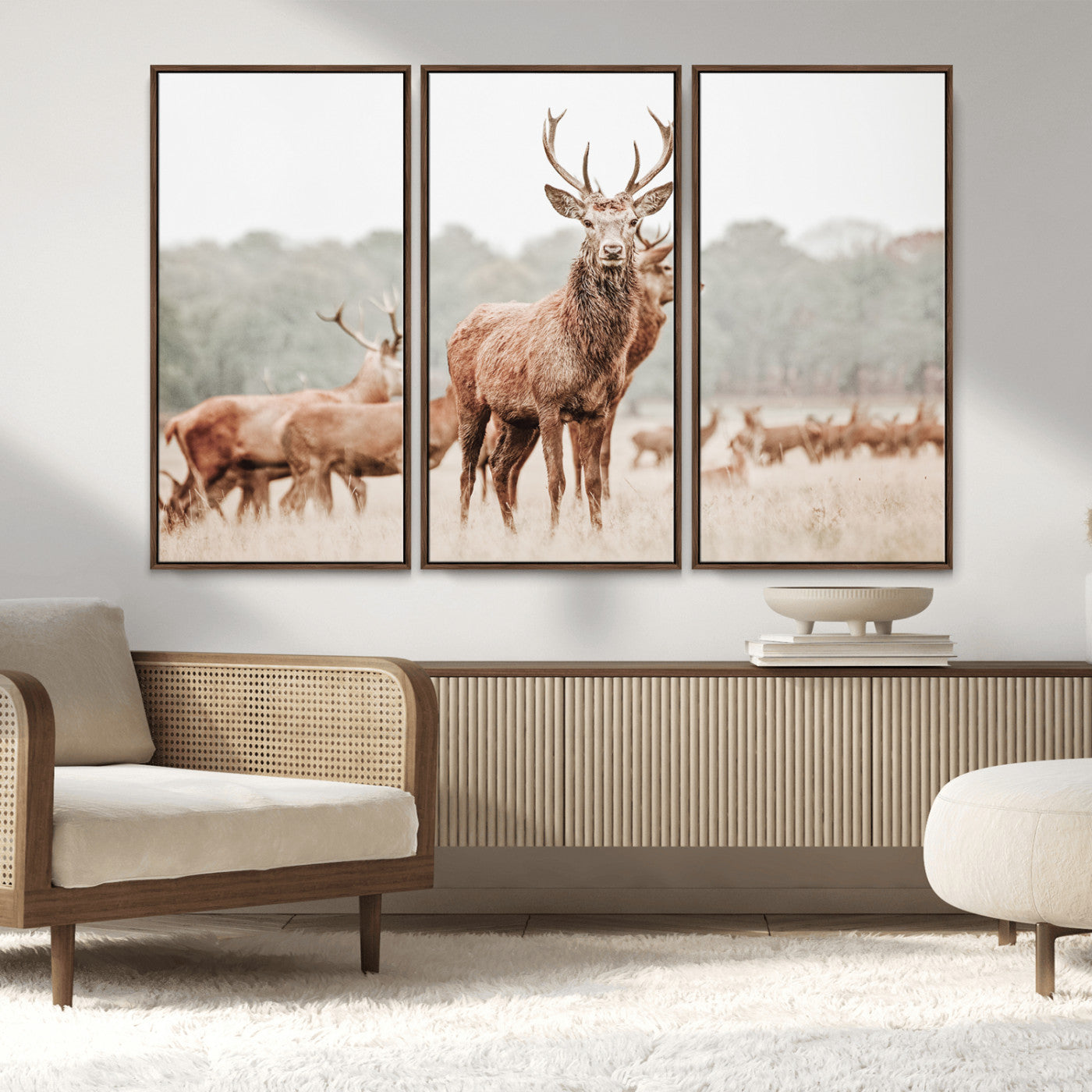 MGV-FC-48X32-3P - Rustic Nature Art Wall Art Canvas Print, Framed Stag Canvas Print Art Picture Print, Woodland Decor Perfect Rustic Lodge Decor Artwork