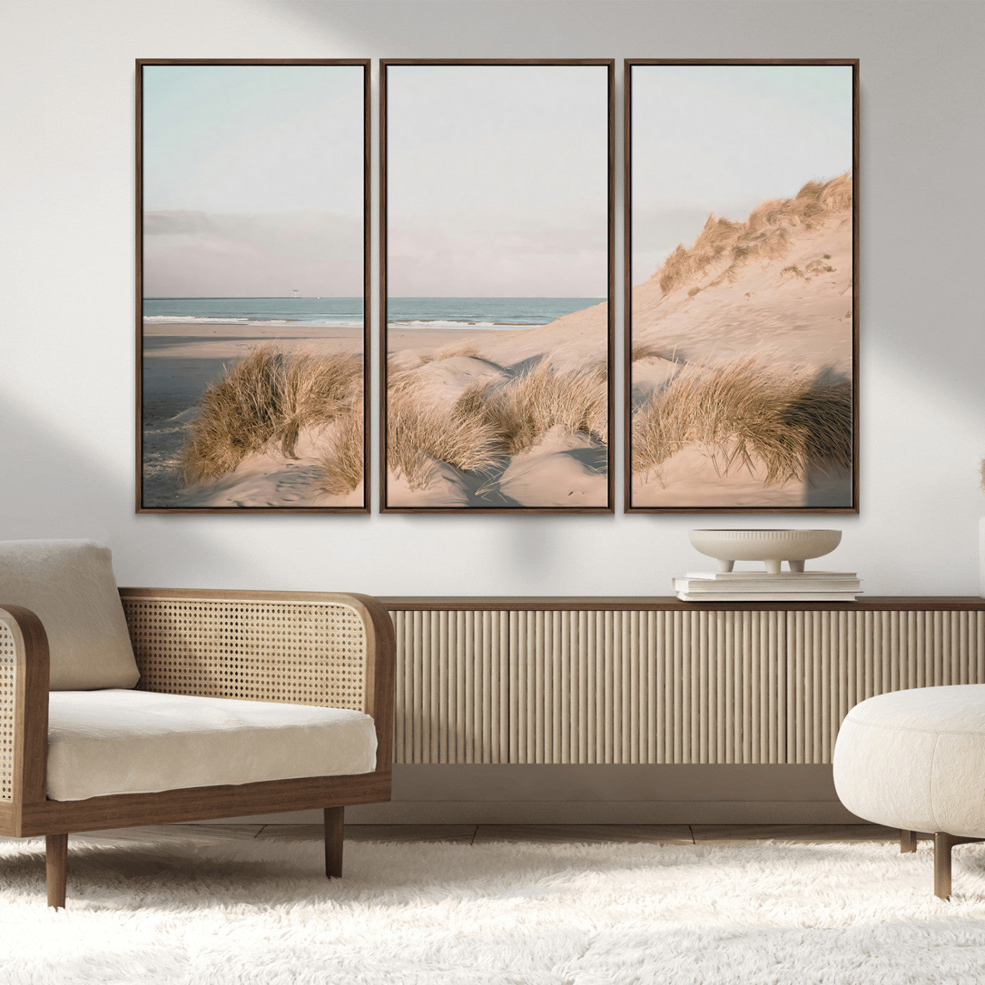 MGV-FC-48X32-3P - Beach Landscape Wall Art Canvas Print, Framed Sand Dune Photography Art Picture Print, Minimalist Seascape Perfect Coastal & Minimalist Decor Artwork