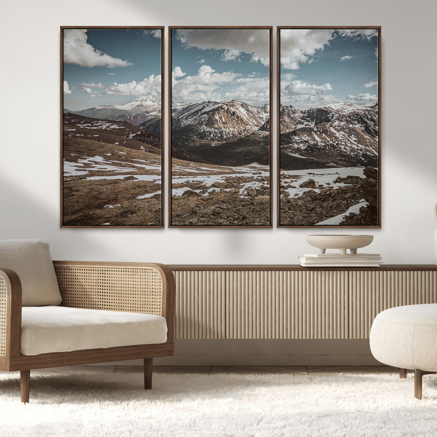 MGV-FC-48X32-3P - Mountain Landscape Wall Art Canvas Print, Framed Snowy Peaks Art Picture Print, Rugged Highlands Perfect Rustic Adventure Decor Artwork