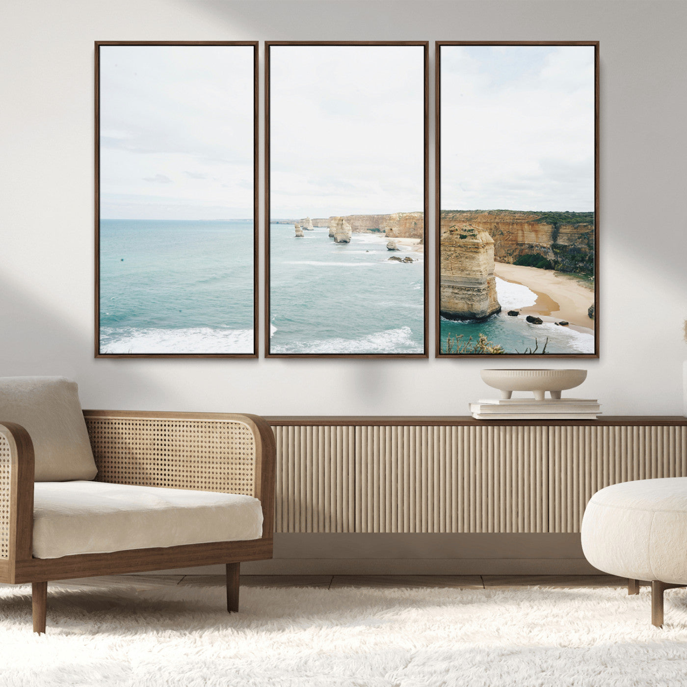 MGV-FC-48X32-3P - Twelve Apostles Wall Art Canvas Print, Framed Coastal Cliffs Art Picture Print, Rugged Rock Formations Perfect Minimalist Coastal Decor Artwork